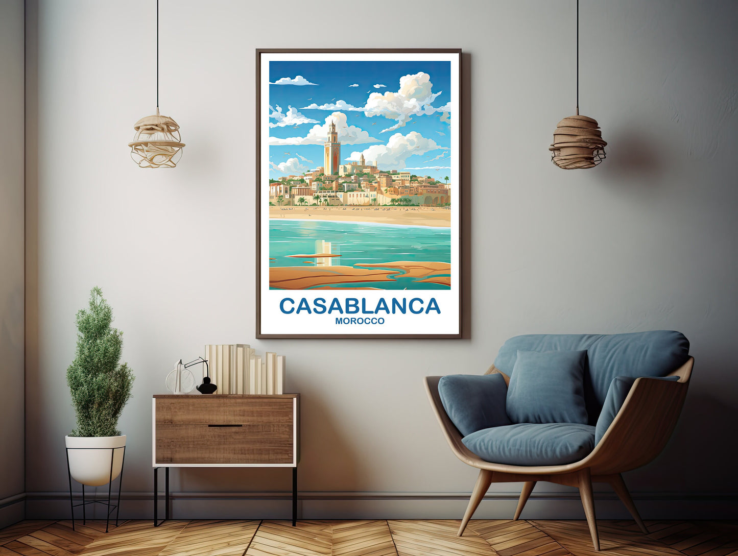 Casablanca Travel Wall Art, Morocco Skyline, City Skyline Wall Art, Travel Wall Art, Africa Travel Art Casablanca Morocco Art | T2AF_MOCA1