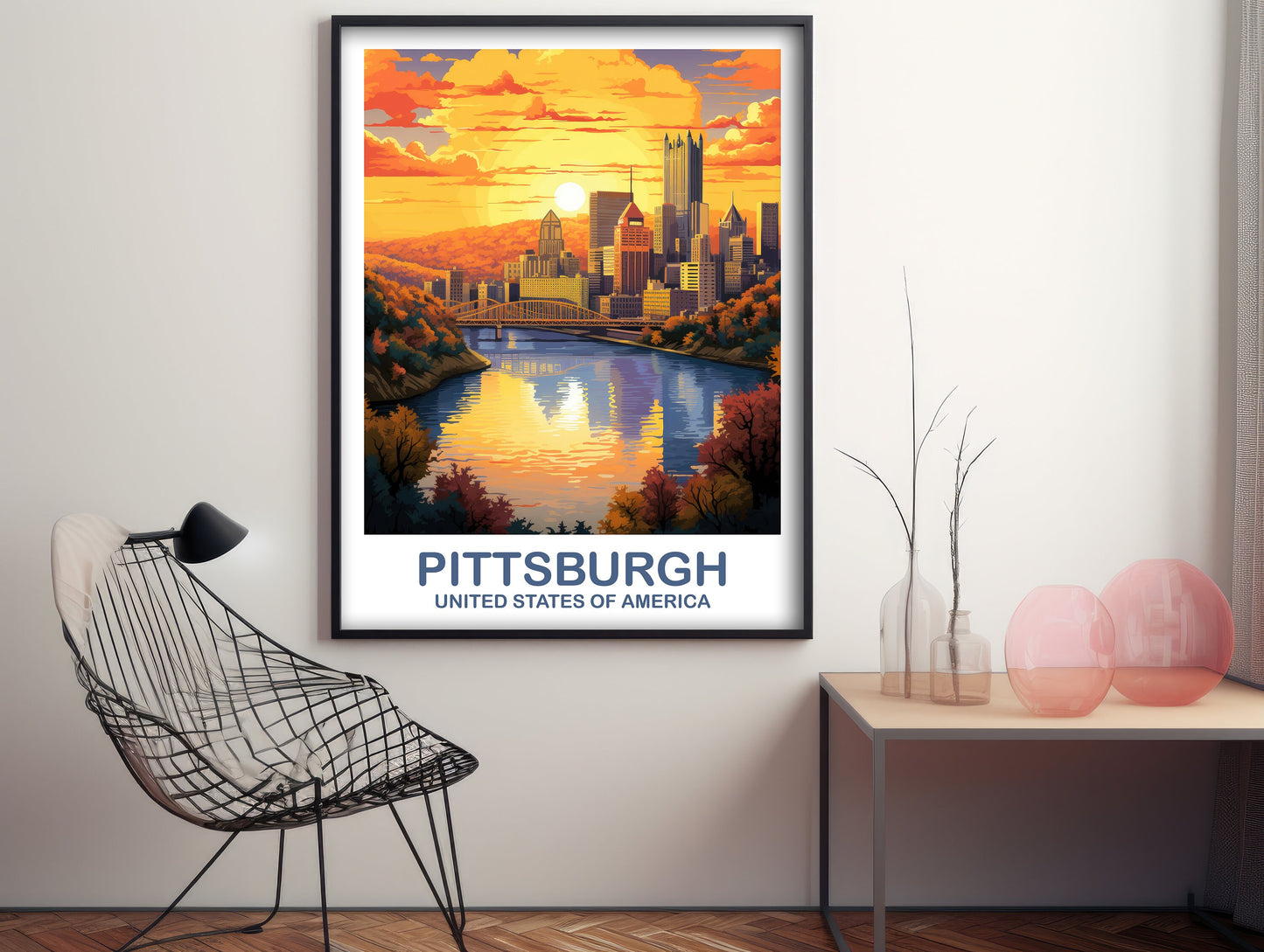 Pittsburgh Travel Art Poster, Pittsburgh Wall Art, Pennsylvania Wall Art, Pittsburgh Pennsylvania Poster, Travel Wall Art | T2NA_PEPI1