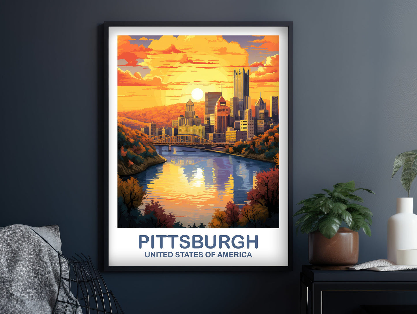 Pittsburgh Travel Art Poster, Pittsburgh Wall Art, Pennsylvania Wall Art, Pittsburgh Pennsylvania Poster, Travel Wall Art | T2NA_PEPI1