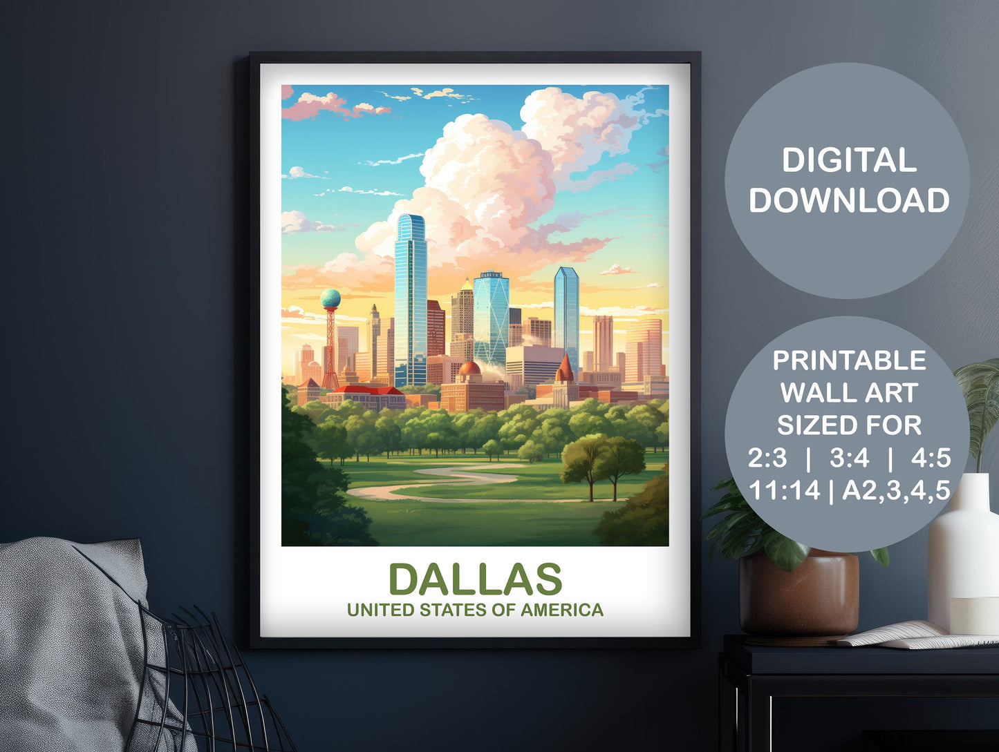 Dallas Texas Travel Print, Dallas Wall Art, Texas Wall Art, Printable Dallas Texas Poster, Digital Travel Wall Art | DT2NA_TEDA1