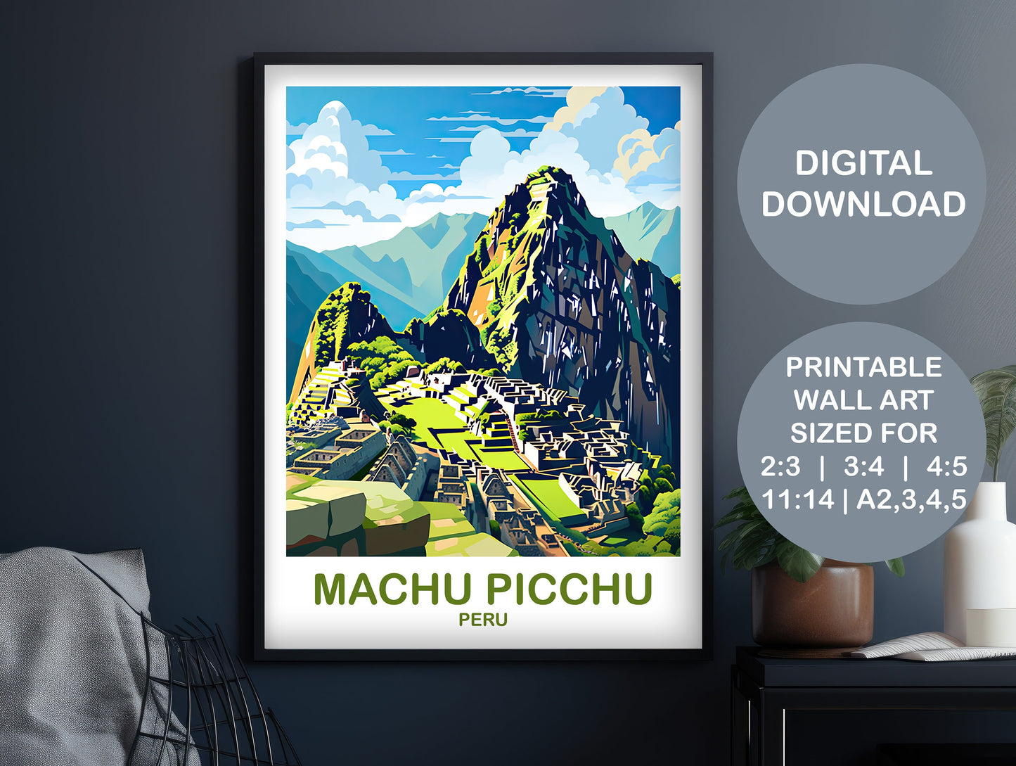 Machu Picchu Travel Art, Puru Art, Printable Machu Picchu Wall Art, Peru Travel Art, Travel Art, Machu Picchu Puru Travel Art | DT2SA_PEMA1