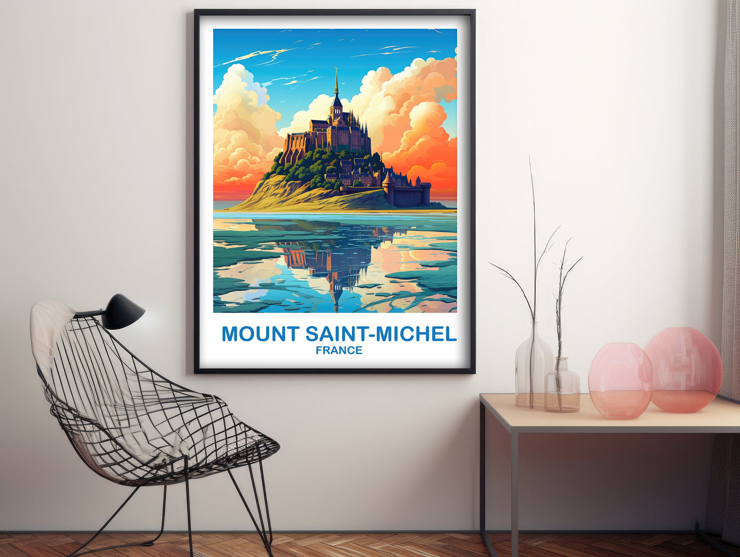 Mont Saint-Michel France Travel Poster, France Poster, Mont Saint-Michel France Art, Skyline Sunset Wall Art, Travel Poster | T2EU_FRMSM1