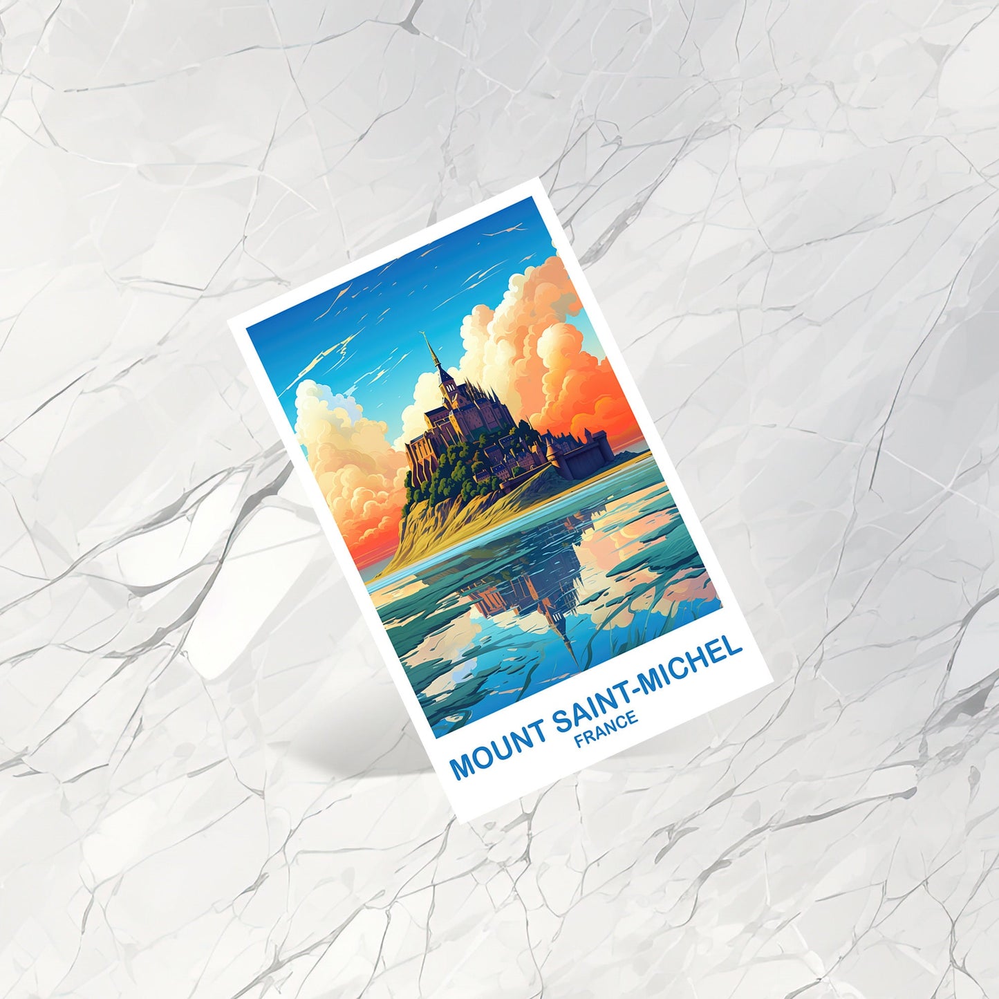 Mont Saint-Michel Travel Postcard, France Postcard, Mont Saint-Michel France Postcard Art, Skyline Sunset, Travel Postcard | T2EU_FRMSM1_P