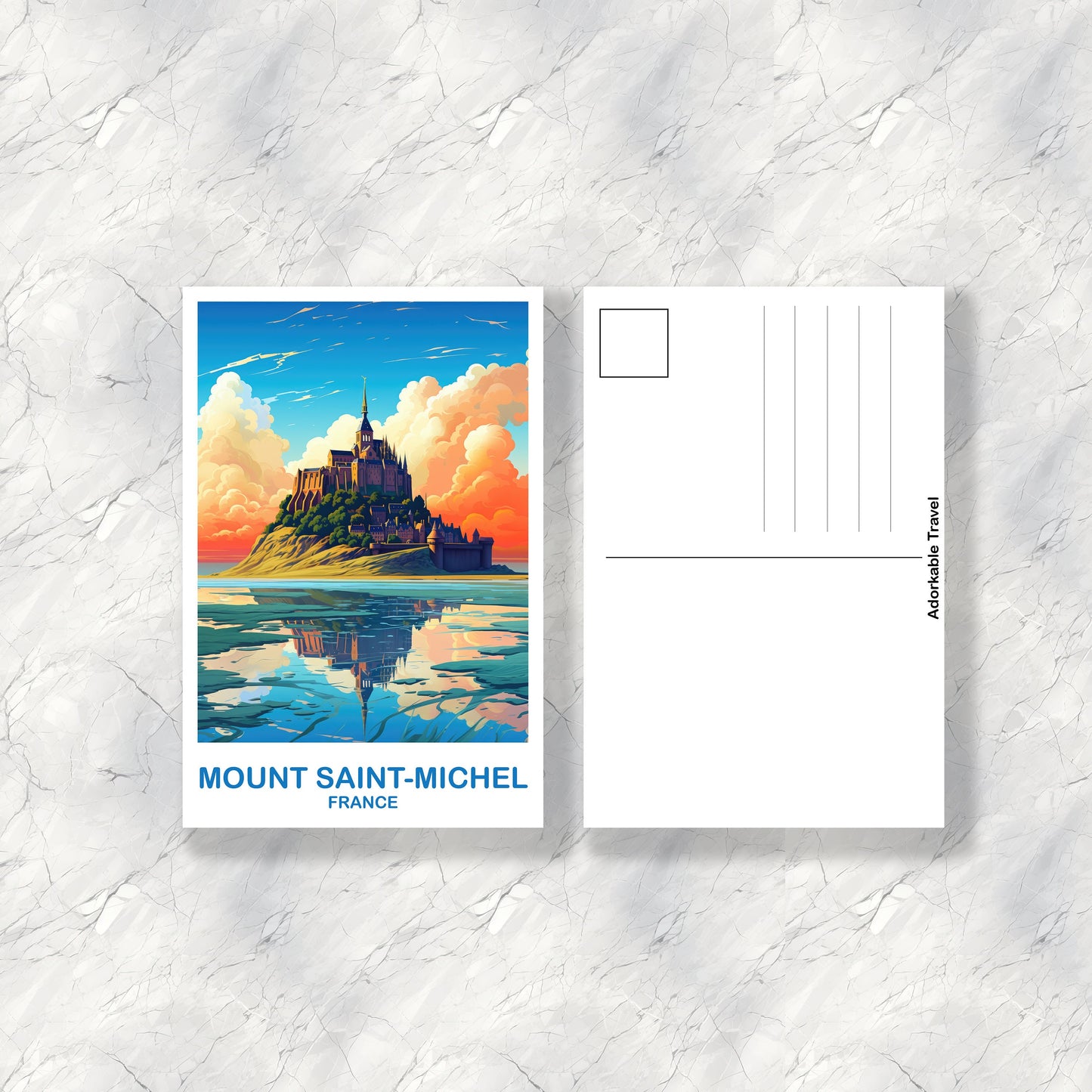 Mont Saint-Michel Travel Postcard, France Postcard, Mont Saint-Michel France Postcard Art, Skyline Sunset, Travel Postcard | T2EU_FRMSM1_P