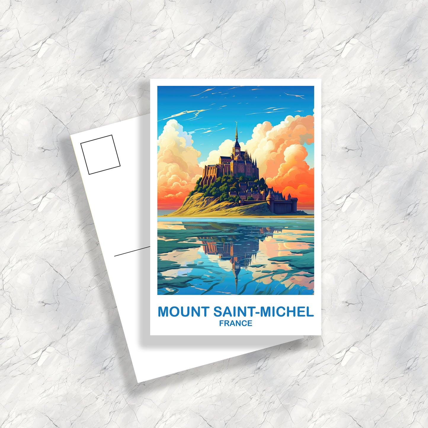 Mont Saint-Michel Travel Postcard, France Postcard, Mont Saint-Michel France Postcard Art, Skyline Sunset, Travel Postcard | T2EU_FRMSM1_P