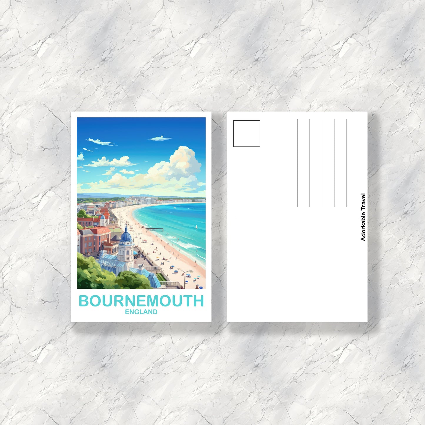 Bournemouth Travel Postcard Art, Bournemouth Travel Art, Bournemouth Postcard, England Travel Postcard Art, Travel Postcard | T2EU_ENBO1_P
