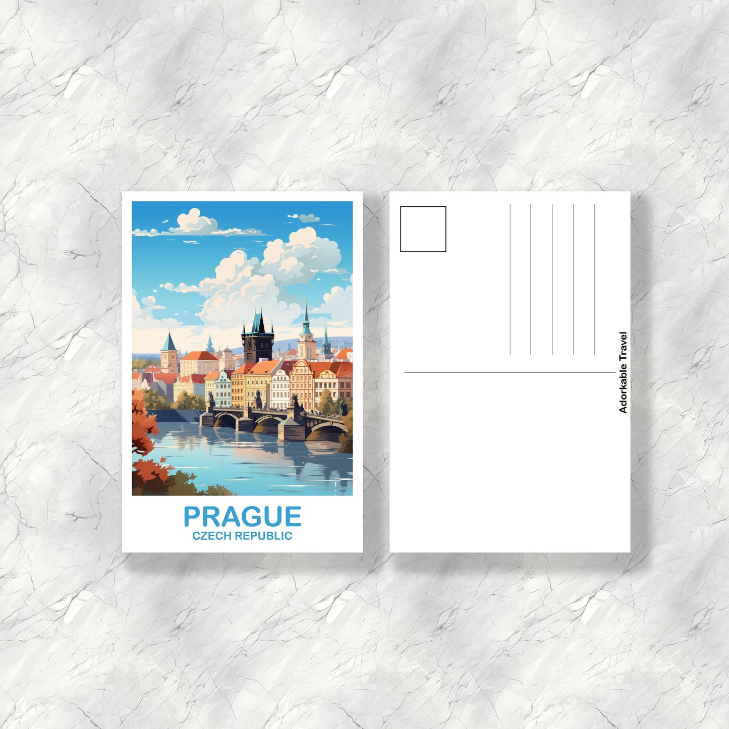 Prague Travel Postcard Art, Prague Postcard, Prague Czech Republic Postcard, Czech Republic Art, Travel Postcard | T2EU_CRPR1_P