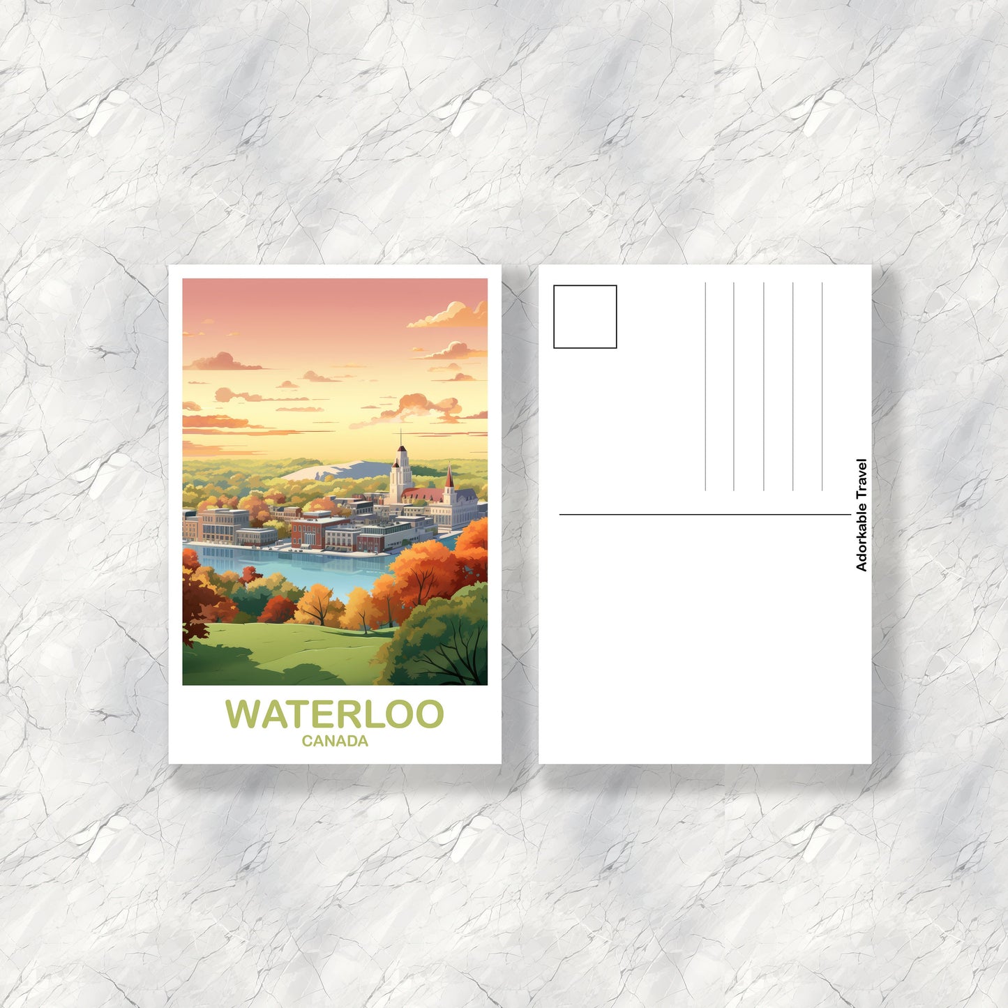 Waterloo Travel Postcard Art, Waterloo Ontario Travel Postcard, Waterloo Postcard, City Skyline, Travel Postcard | T2NA_ONWA1_P