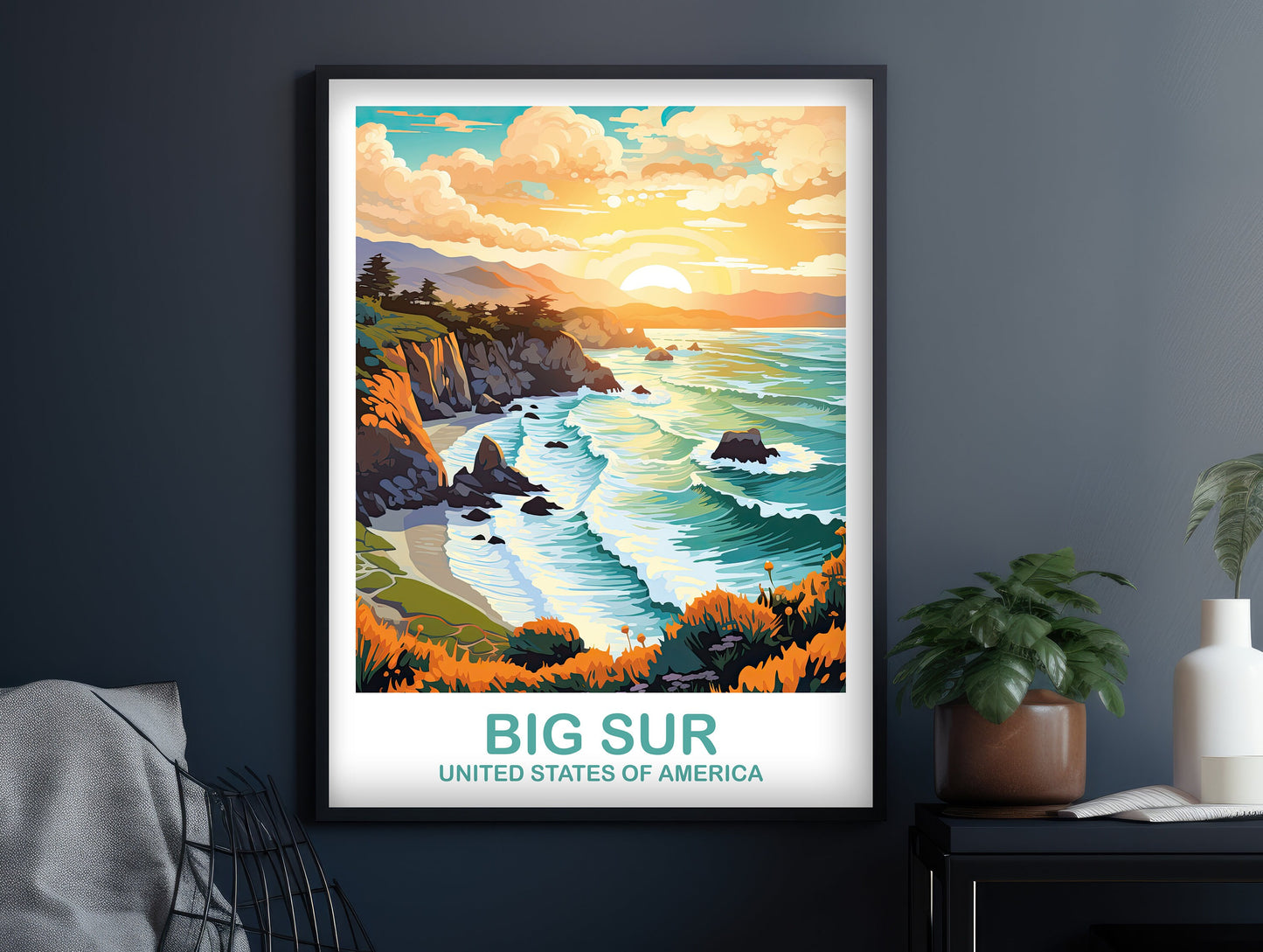 Big Sur Travel Print, California Travel Wall Art, Big Sur Wall Art, City Skyline Wall Art, California Wall Art | T2NA_CABS1