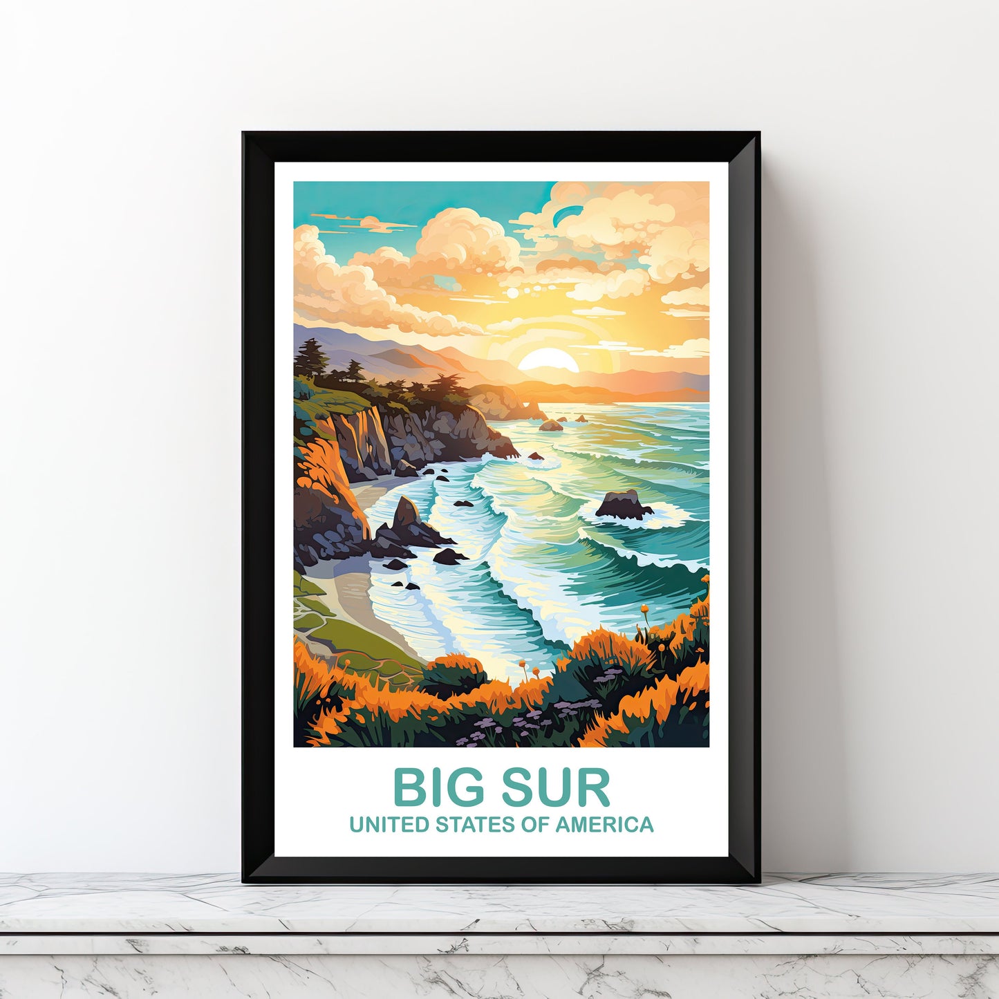 Big Sur Travel Print, California Travel Wall Art, Digital Big Sur Wall Art, City Skyline Wall Art, Travel Art, California Art | DT2NA_CABS1