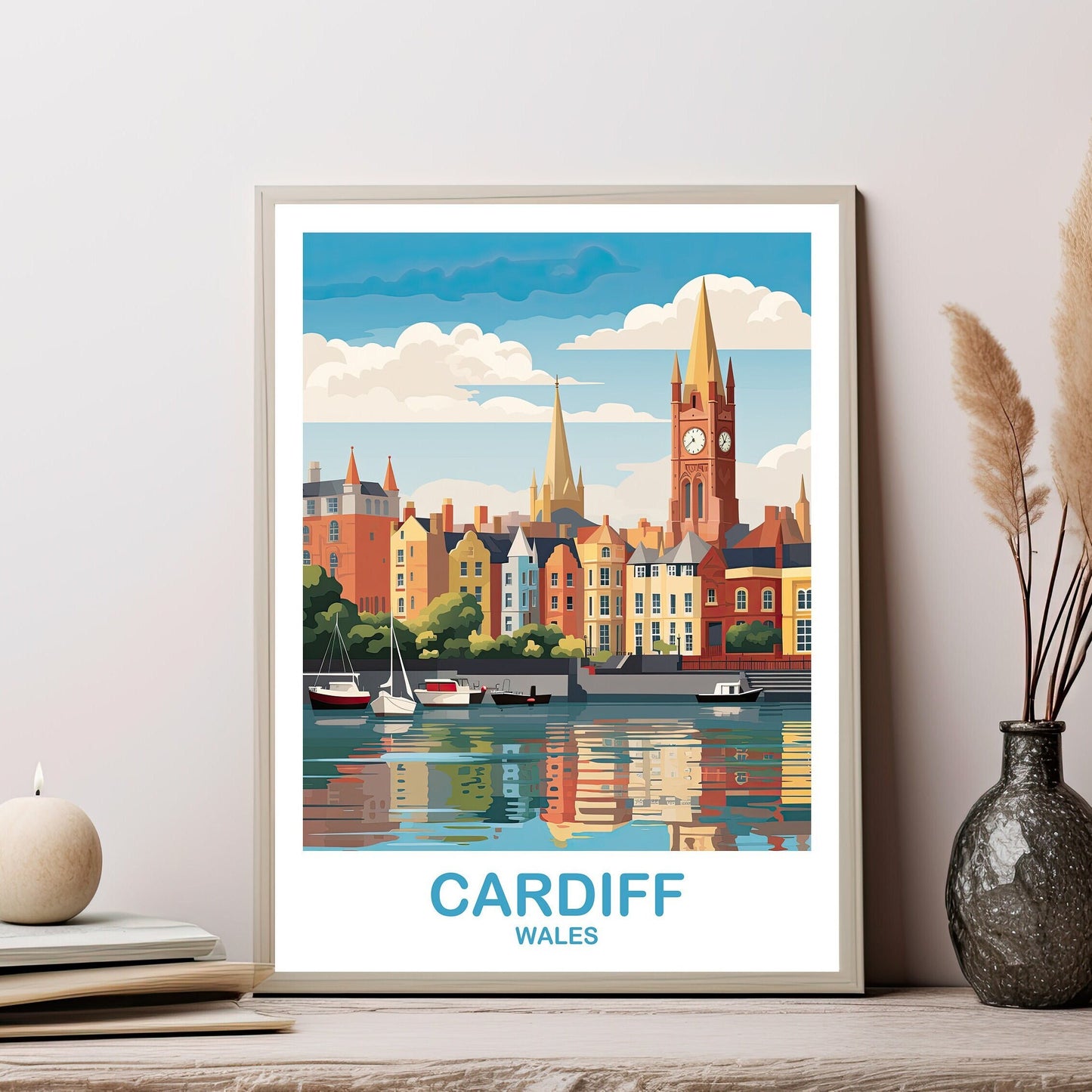 Cardiff Travel Art Poster, Wales Travel Art, Cardiff Poster, Cardiff Wales Travel Wall Art, Wales Travel Wall Art | T2EU_WACA1