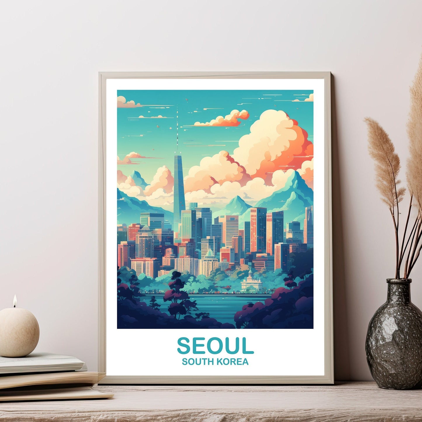Seoul Korea Travel Poster, Seoul Skyline, Korea Wall Art Poster, City Skyline Wall Art, Travel Poster, Travel Wall Art | T2AS_SKSE1