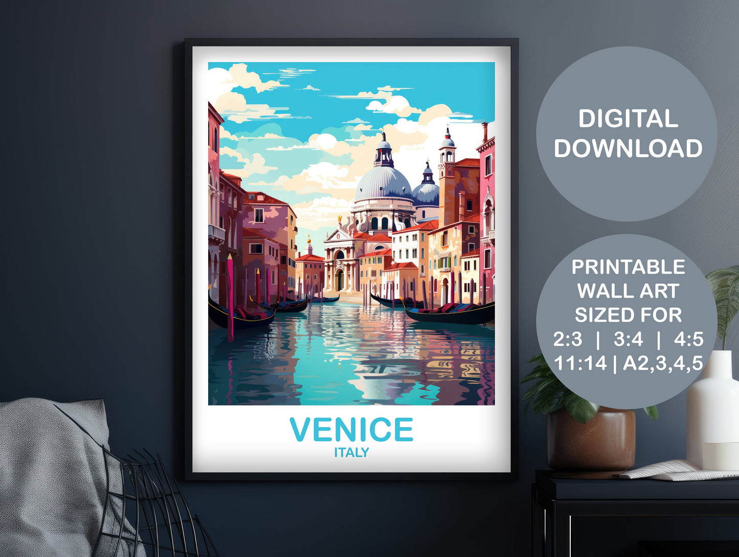 Venice Travel Wall Art, Venice Wall Art, Printable Venice Italy Poster, Italy Wall Art, Digital Travel Wall Art, Travel Poster | DT2EU_ITVE1