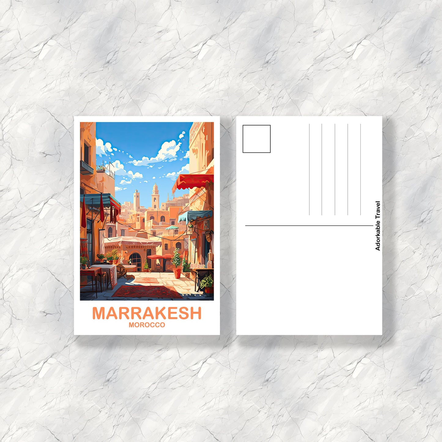 Marrakesh Travel Postcard Art, Morocco Travel Postcard, City Skyline Postcard, Africa Travel Postcard, | T2AF_MOMA1_P