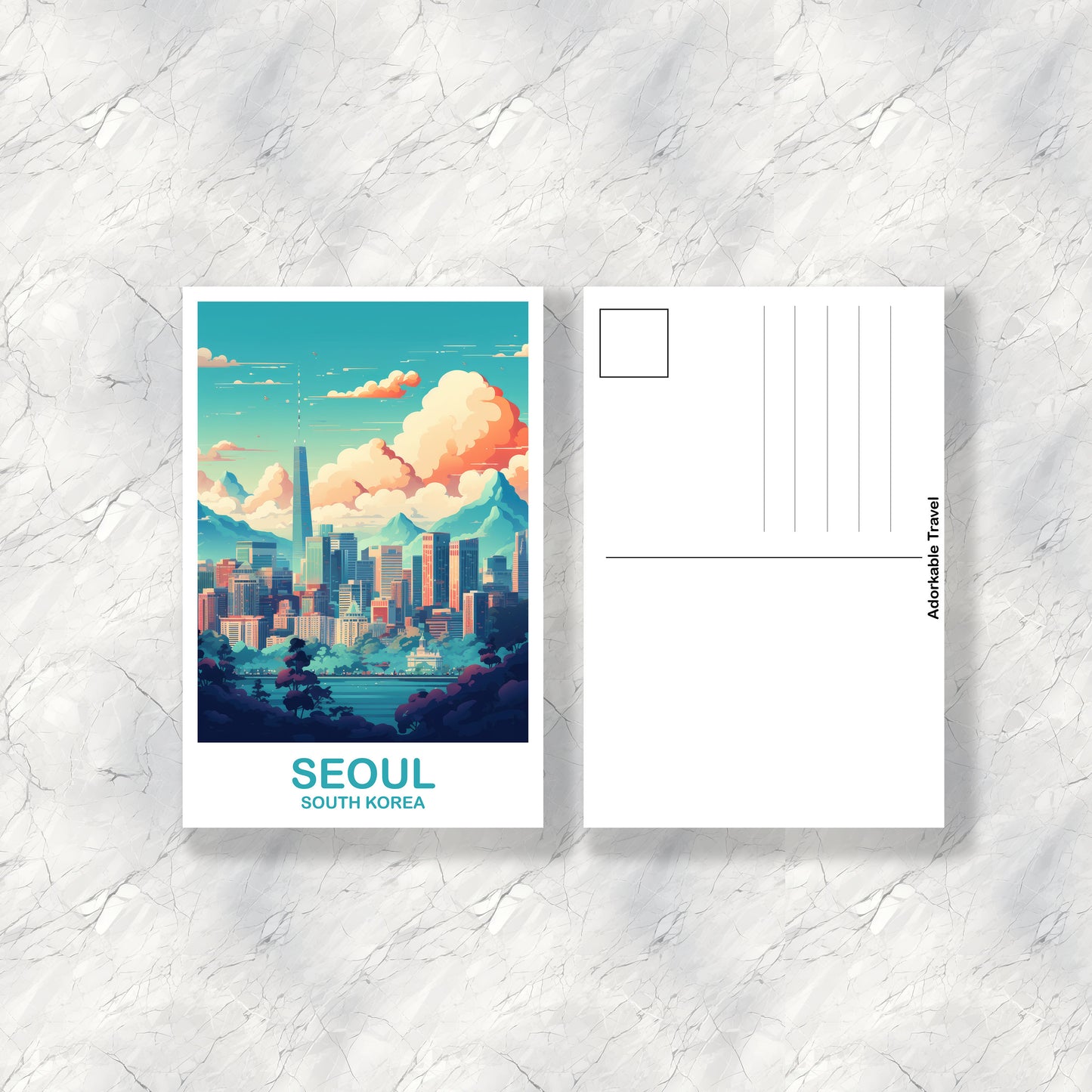 Seoul Korea Travel Postcard, Seoul Skyline, Korea Art Postcard, Seoul Travel Postcard, Travel Postcard, Seoul Postcard | T2AS_SKSE1_P