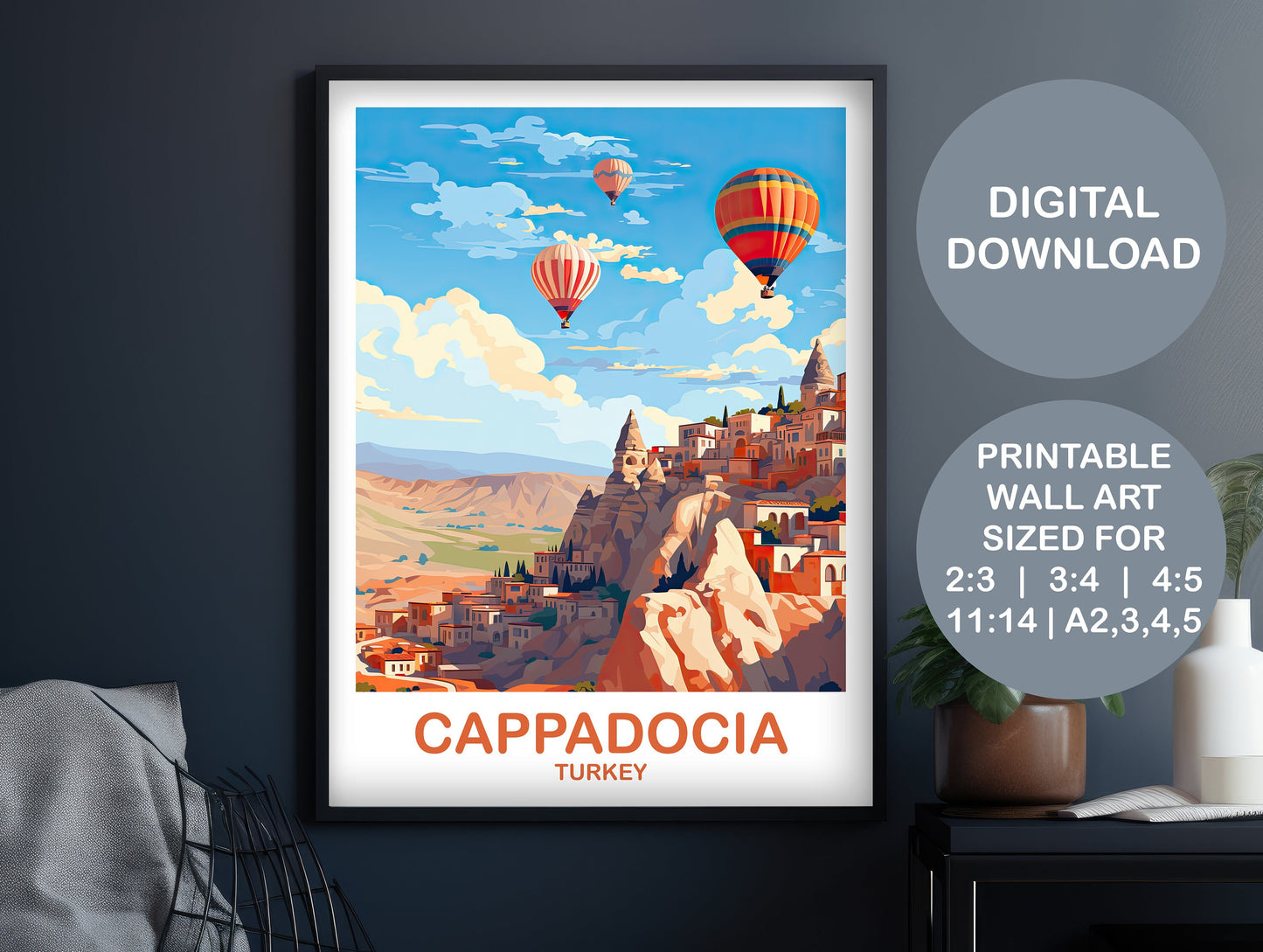 Cappadocia Travel Wall Art, Printable Cappadocia Turkey Wall Art, Turkey Print, Digital Cappadocia Poster, Travel Wall Art | DT2EU_TUCA1