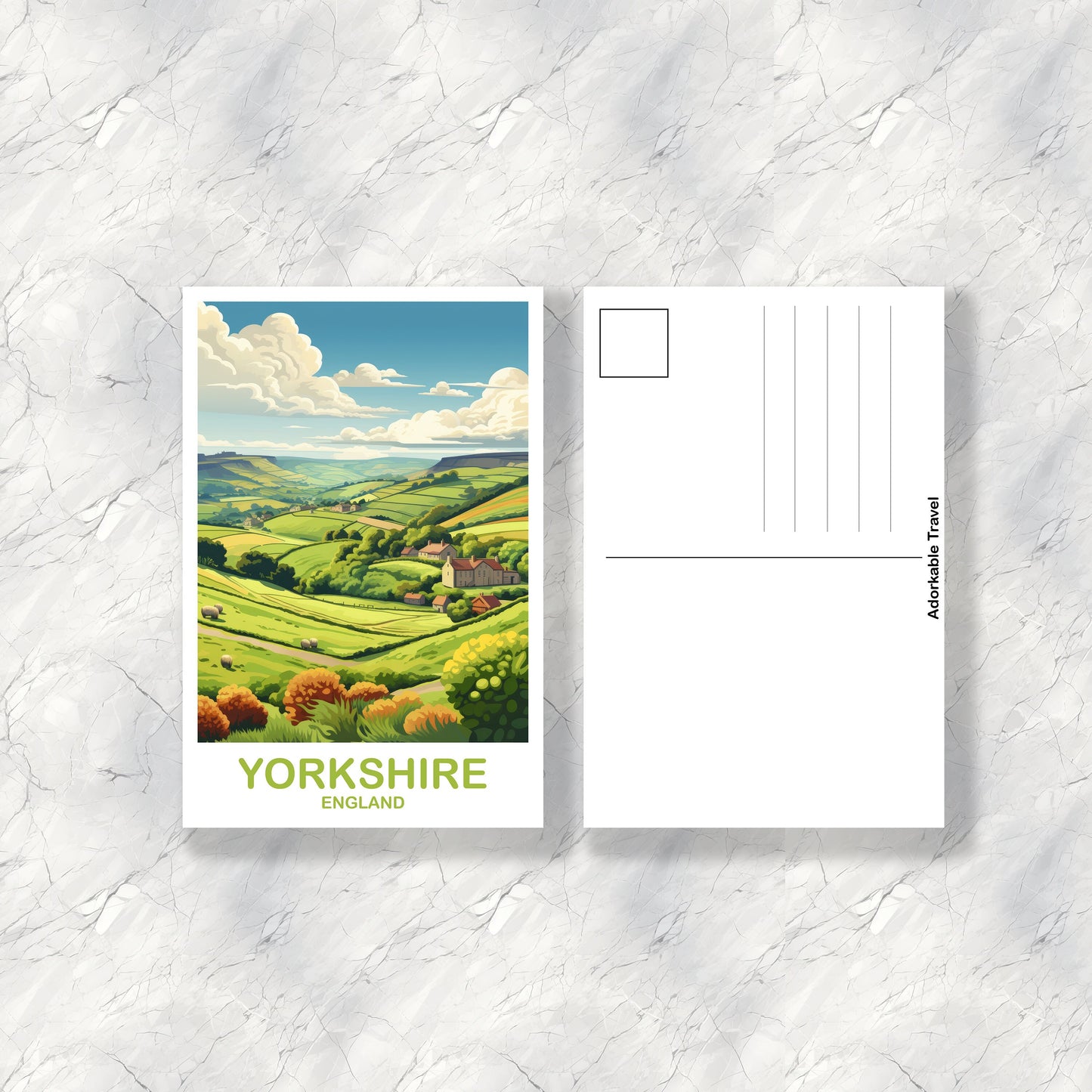 Yorkshire Travel Postcard Art, Yorkshire Travel Art, England Postcard, Yorkshire England Travel Postcard, England Travel Art | T2EU_ENYO1_P