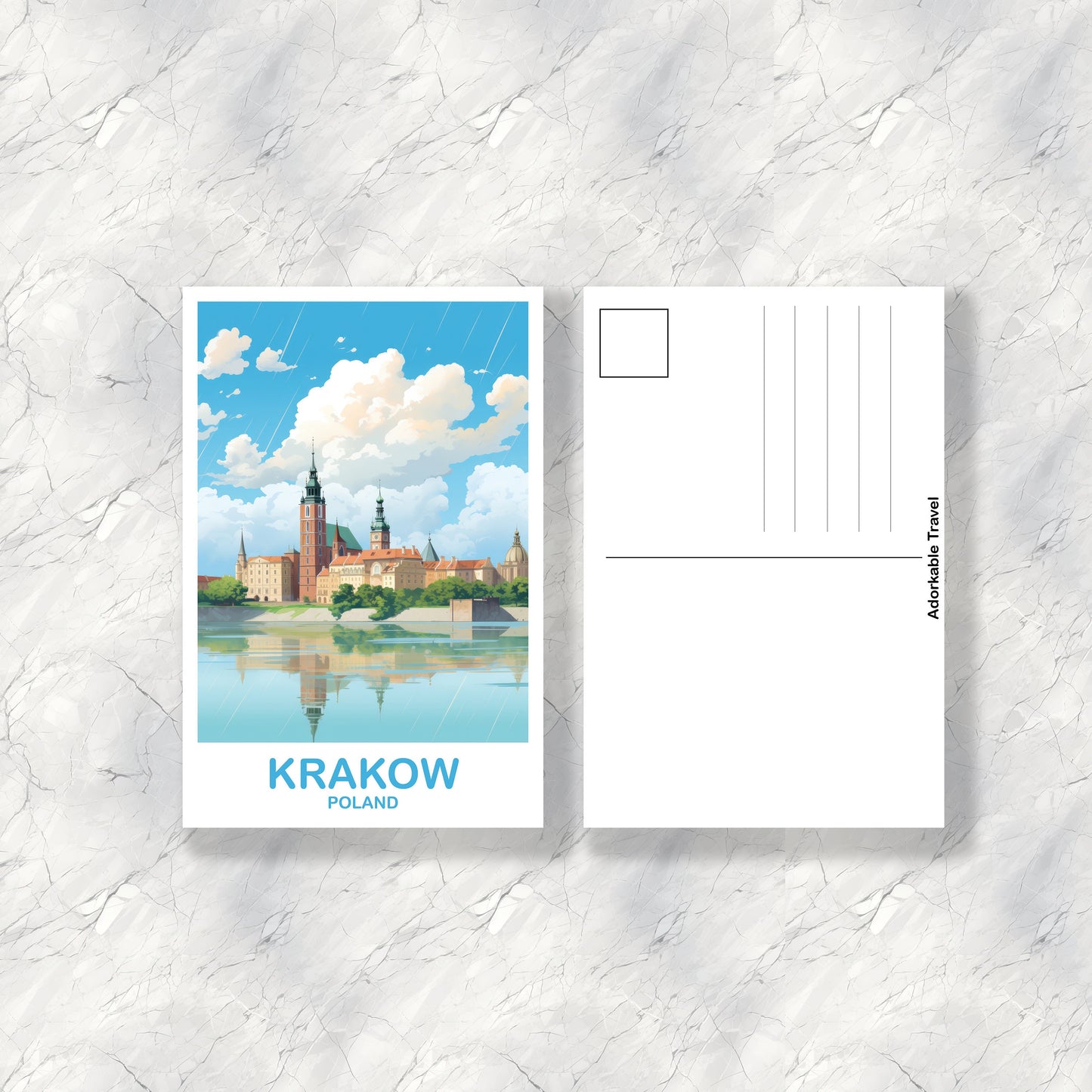 Krakow Poland Travel Postcard, Krakow Travel Postcard, Poland Postcard, Krakow Travel Art, Travel Postcard | T2EU_POKR_P
