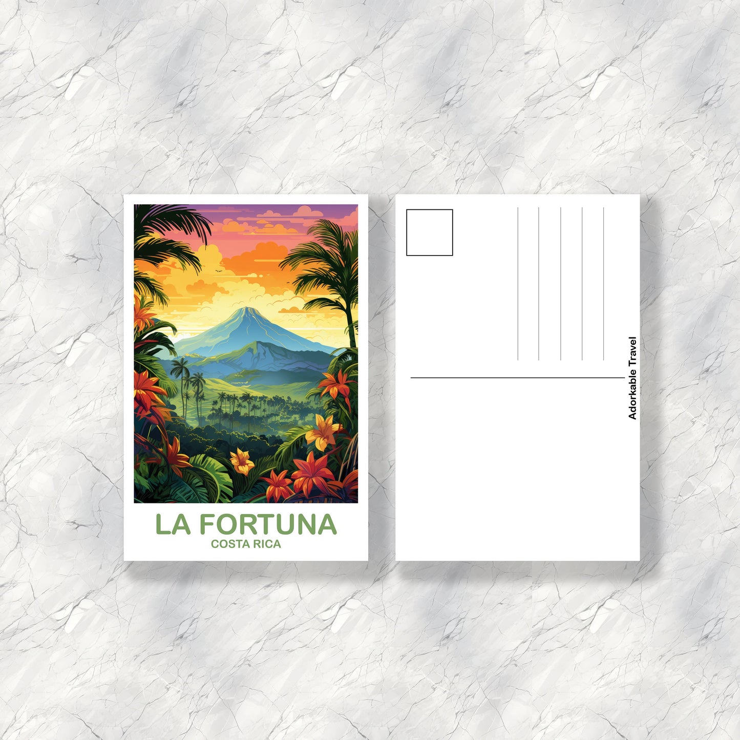 La Fortuna Travel Postcard Art, La Fortuna Costa Rica Travel Postcard, Costa Rica Postcard, North America, Travel Postcard | T2NA_CRLF1_P