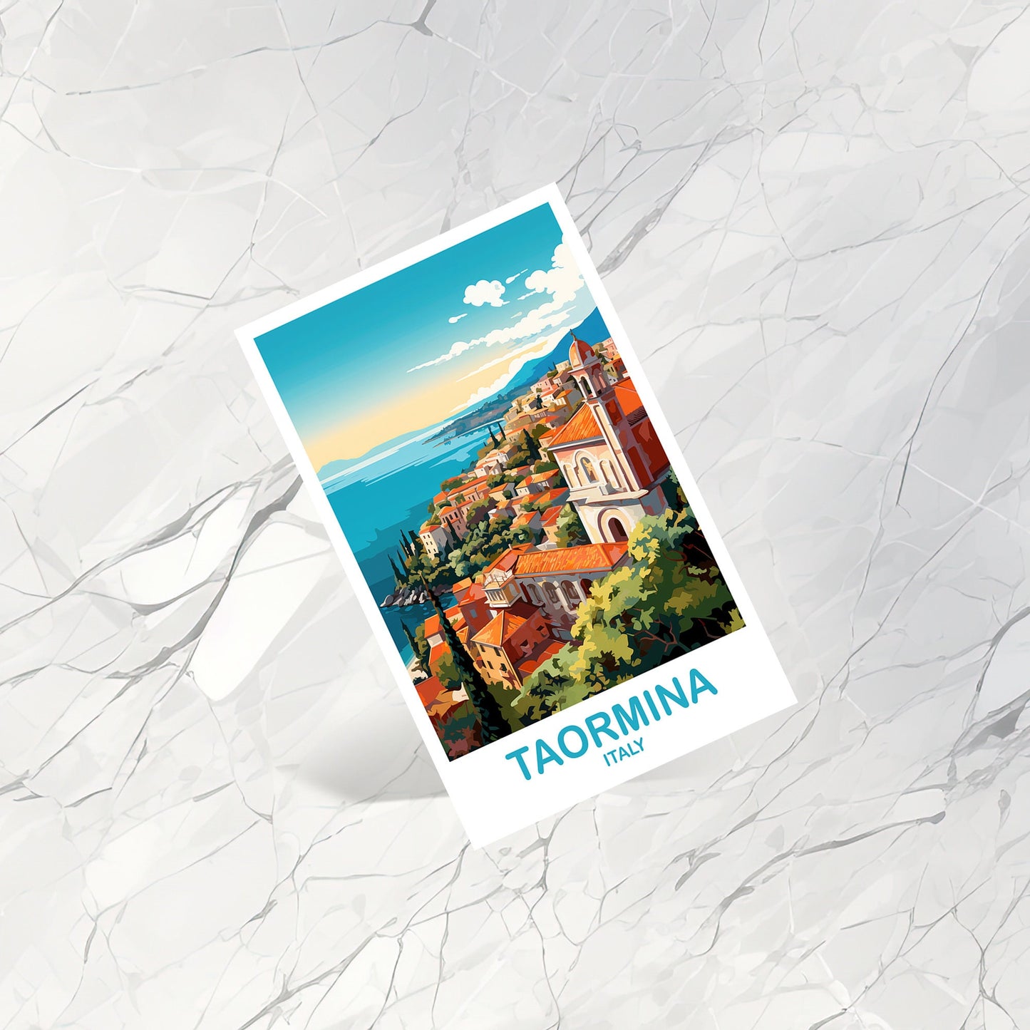Taormina Italy Travel Postcard, Taormina Travel Art, Italy Postcard, Taormina Travel Postcard Art, Italy Travel Postcard Art | T2EU_ITTA1_P
