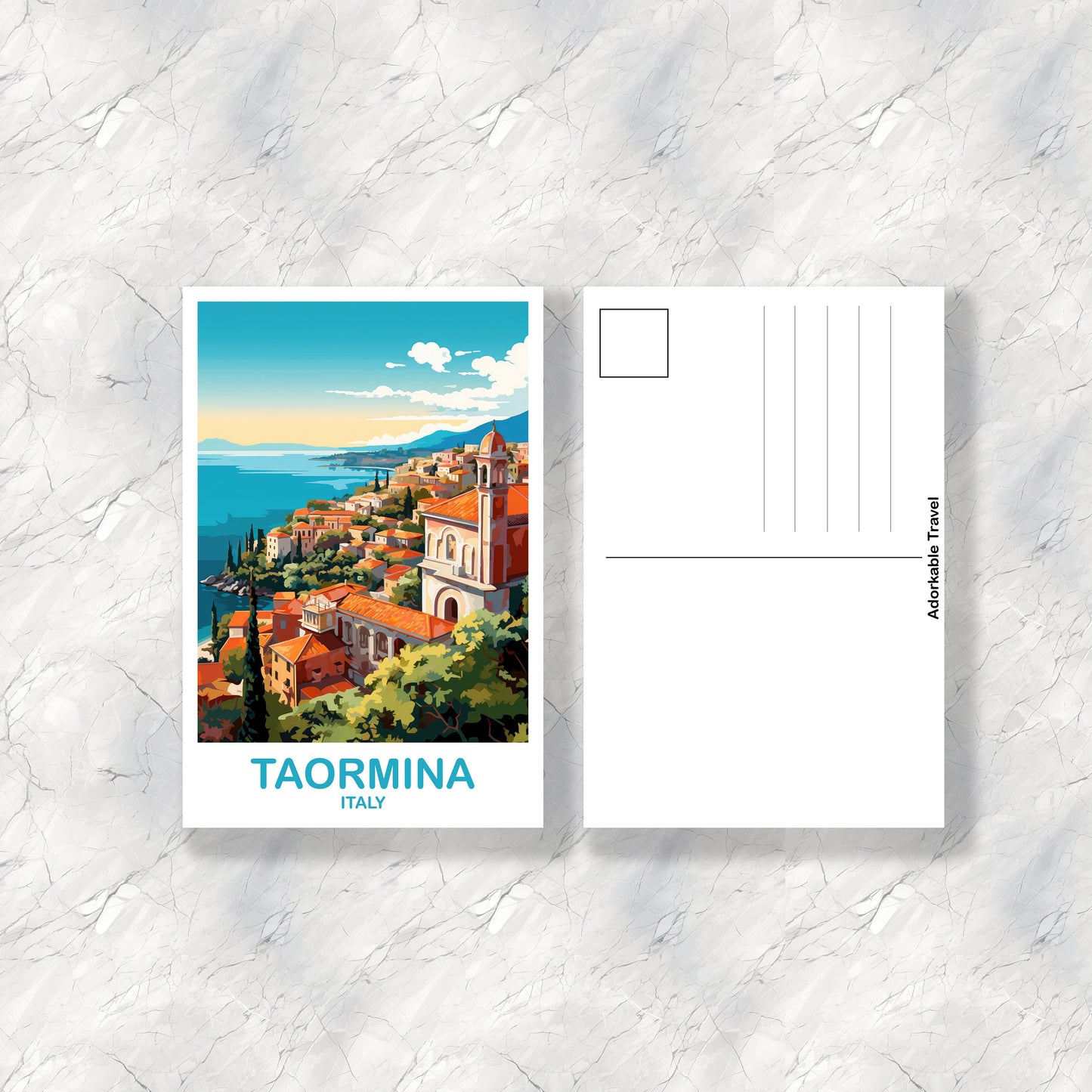 Taormina Italy Travel Postcard, Taormina Travel Art, Italy Postcard, Taormina Travel Postcard Art, Italy Travel Postcard Art | T2EU_ITTA1_P