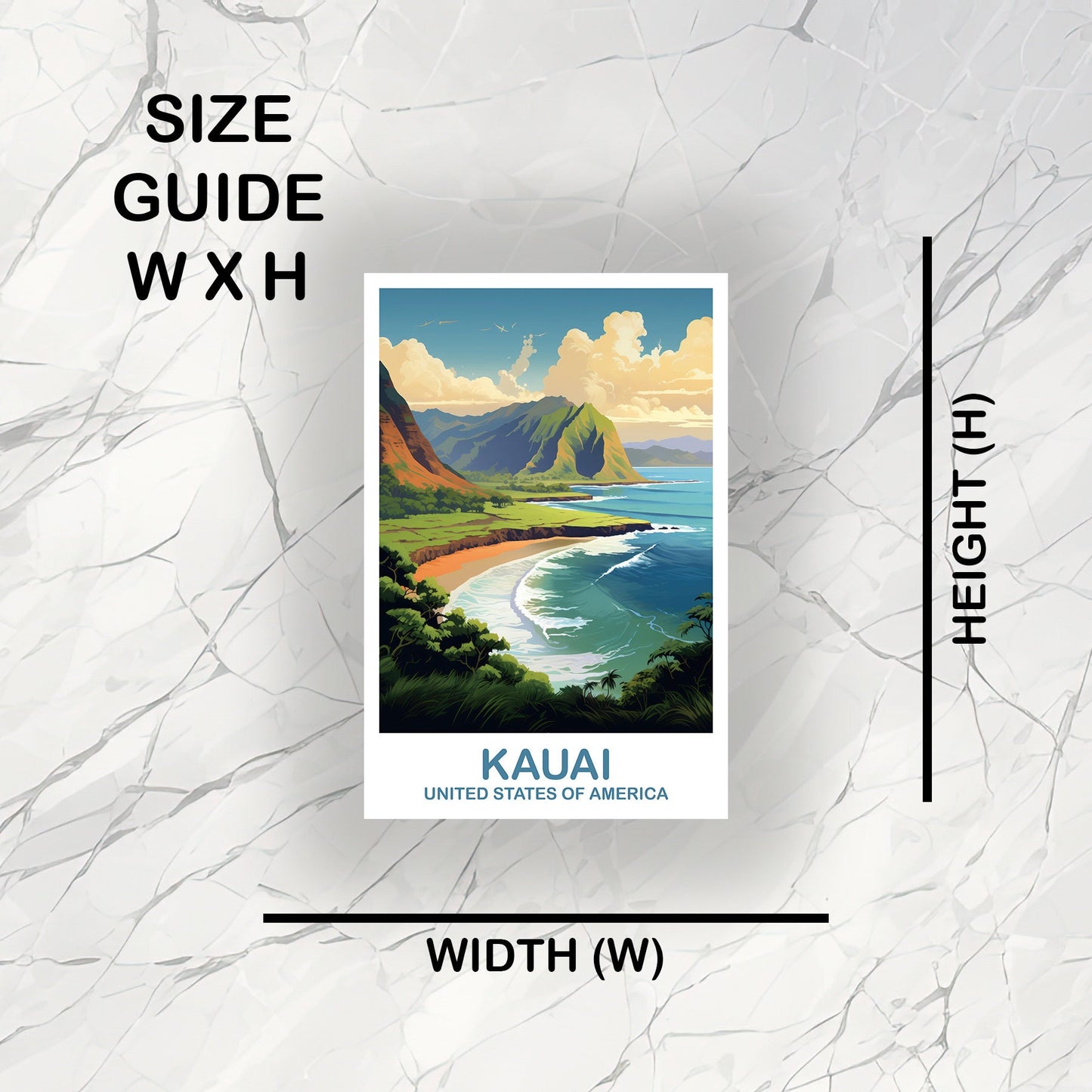 Kauai Travel Sticker Art, Hawaii Travel Sticker Art, Kauai Travel Art Sticker, City Skyline Art, USA Travel Sticker | T2NA_HAKA1__S