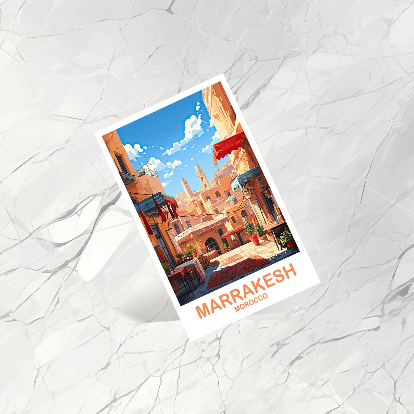 Marrakesh Travel Postcard Art, Morocco Travel Postcard, City Skyline Postcard, Africa Travel Postcard, | T2AF_MOMA1_P