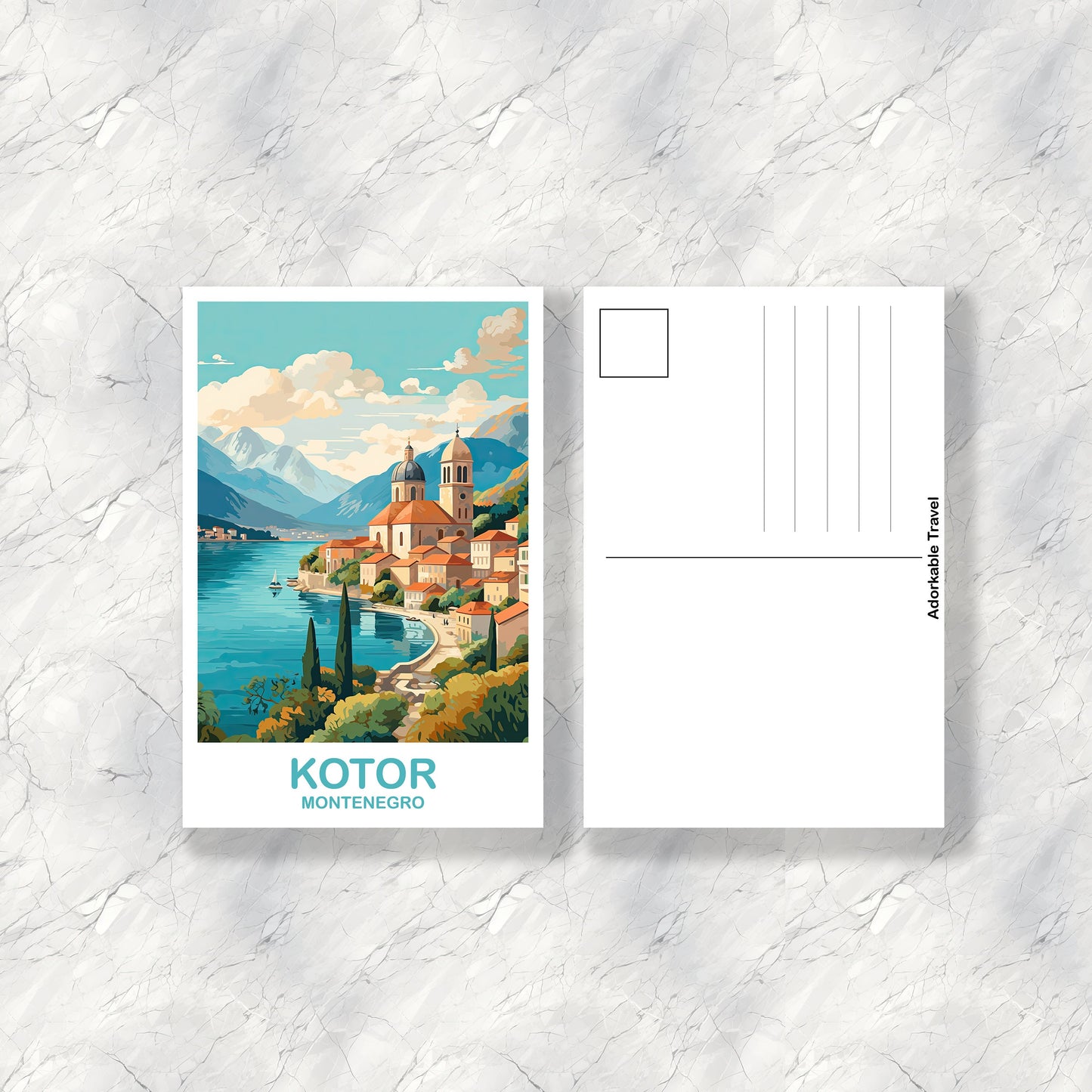 Kotor Montenegro Travel Art Postcard, Kotor Travel Art, Kotor Postcard, Travel Postcard Art, Montenegro Travel Postcard | T2EU_MOKO1