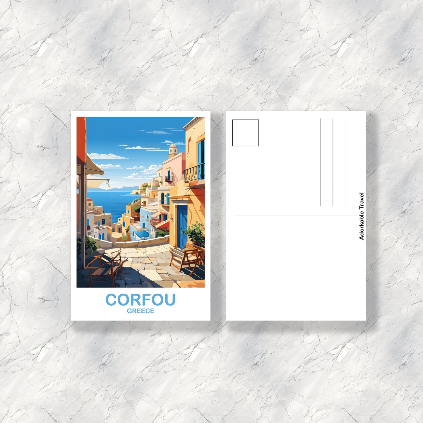 Corfou Greece Travel Postcard Art, Corfou Travel Art, Corfu Postcard, Greece Travel Postcard, Europe Travel Postcard | T2EU_GRCO1_P