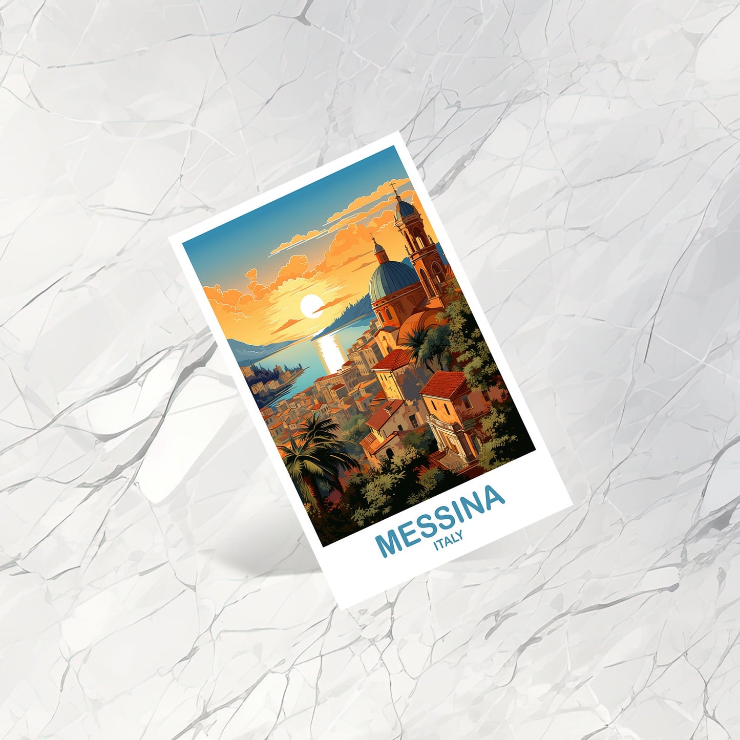 Messina Italy Travel Postcard, Milan Travel Art, Italy Postcard, Messina Travel Postcard Art, Italy Travel Postcard Art | T2EU_ITME1_P