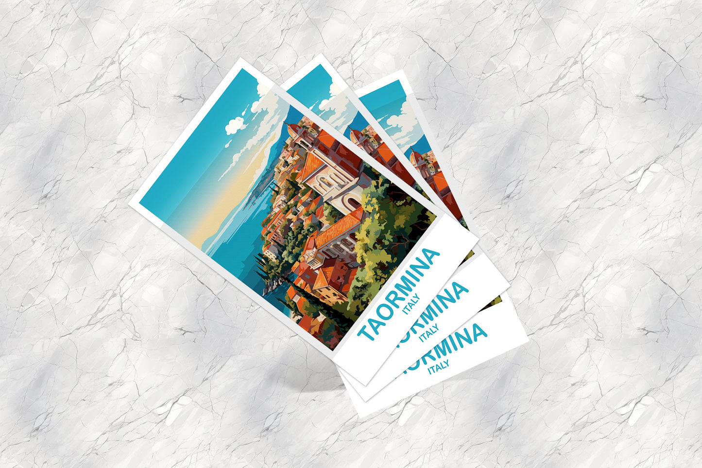 Taormina Italy Travel Postcard, Taormina Travel Art, Italy Postcard, Taormina Travel Postcard Art, Italy Travel Postcard Art | T2EU_ITTA1_P