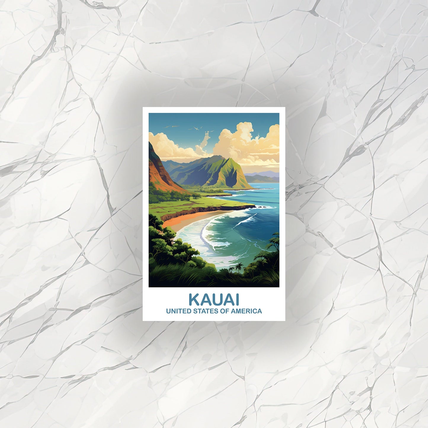 Kauai Travel Sticker Art, Hawaii Travel Sticker Art, Kauai Travel Art Sticker, City Skyline Art, USA Travel Sticker | T2NA_HAKA1__S