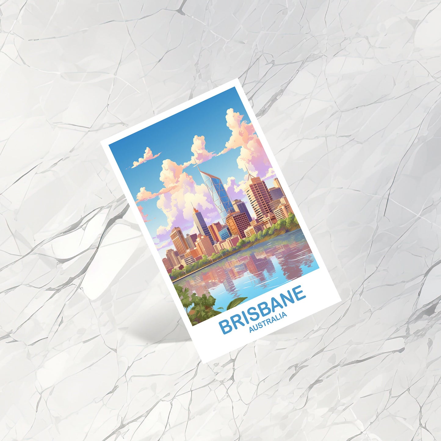 Brisbane Travel Postcard Art, Australia Travel Art, Brisbane Art Postcard, City Skyline Wall Art, Travel Postcard | T2AU_QUBR1_P