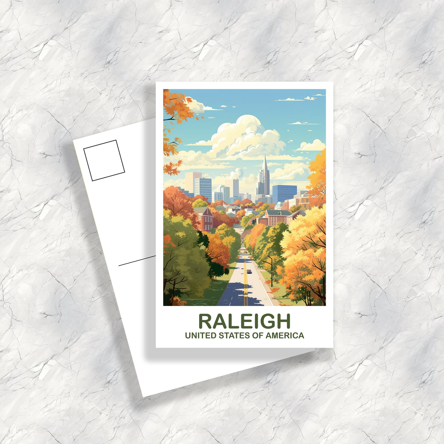 Raleigh Travel Postcard Art, Columbia Postcard, North Carolina Postcard, Raleigh North Carolina Postcard, Travel Postcard | T2NA_NARA1_P
