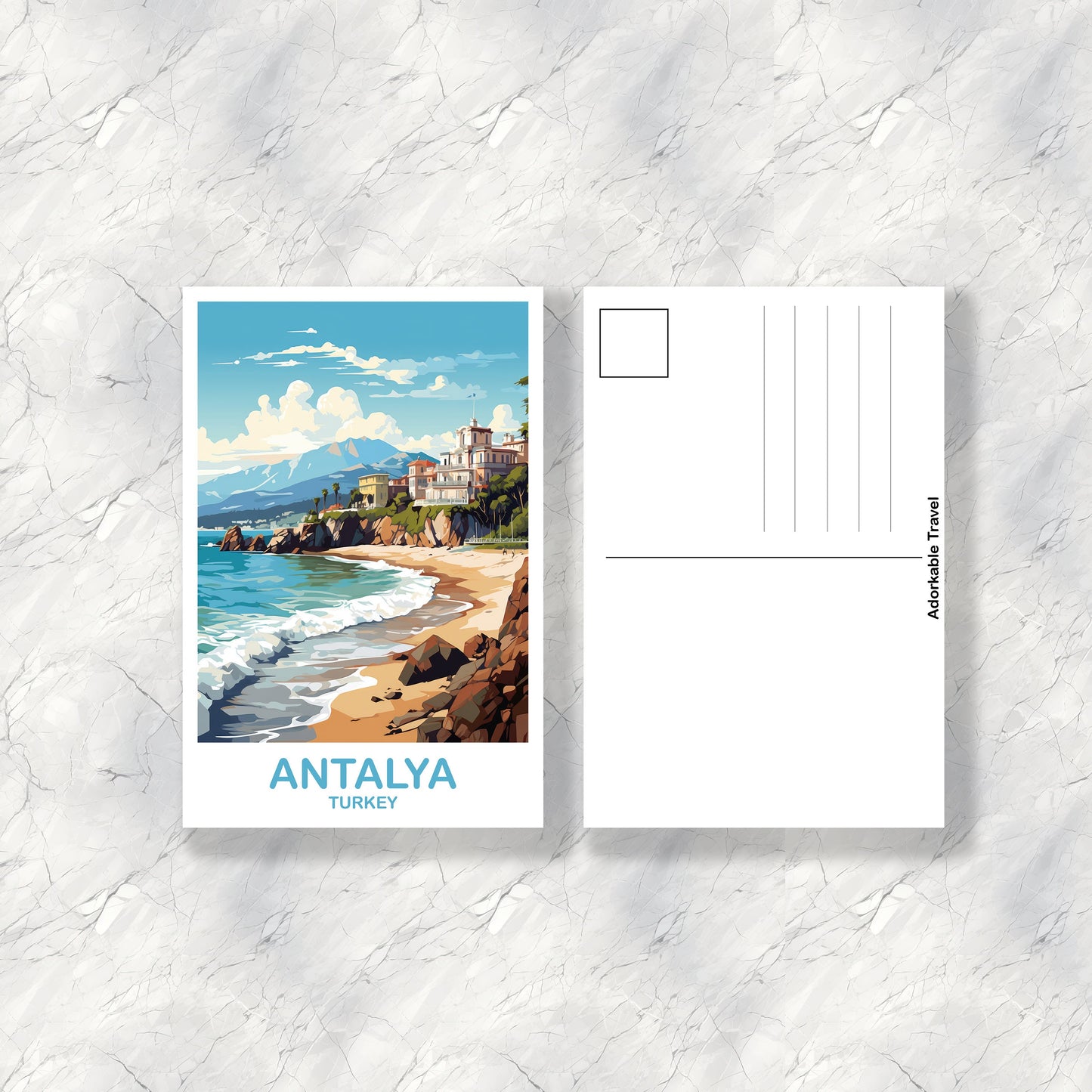 Antalya Travel Postcard Art, Antalya Turkey Postcard Art, Turkey Art Postcard, City Skyline, Turkey Travel Postcard Art | T2EU_TUAN1_P
