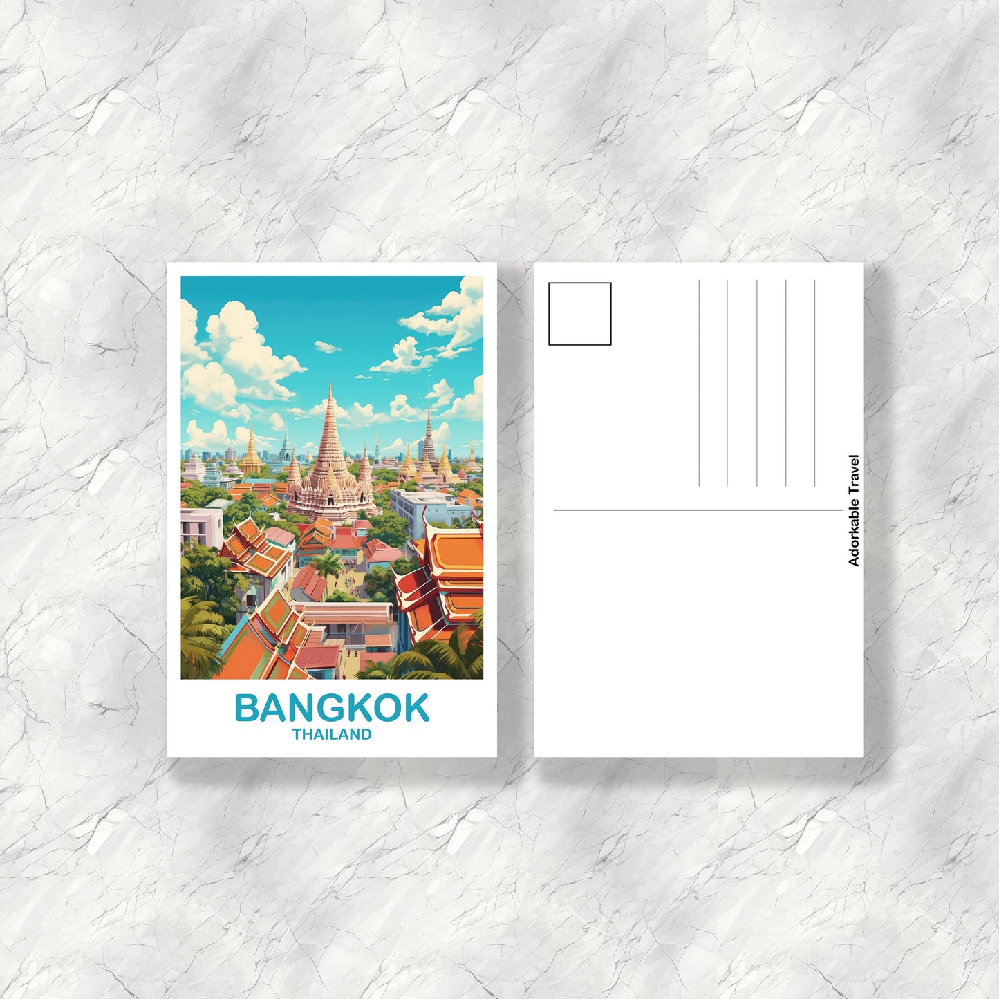 Bangkok Thailand Travel Postcard, Travel Art Postcard, Bankok Postcard, Thailand Postcard, Travel Postcard | T2AS_THBA1_P