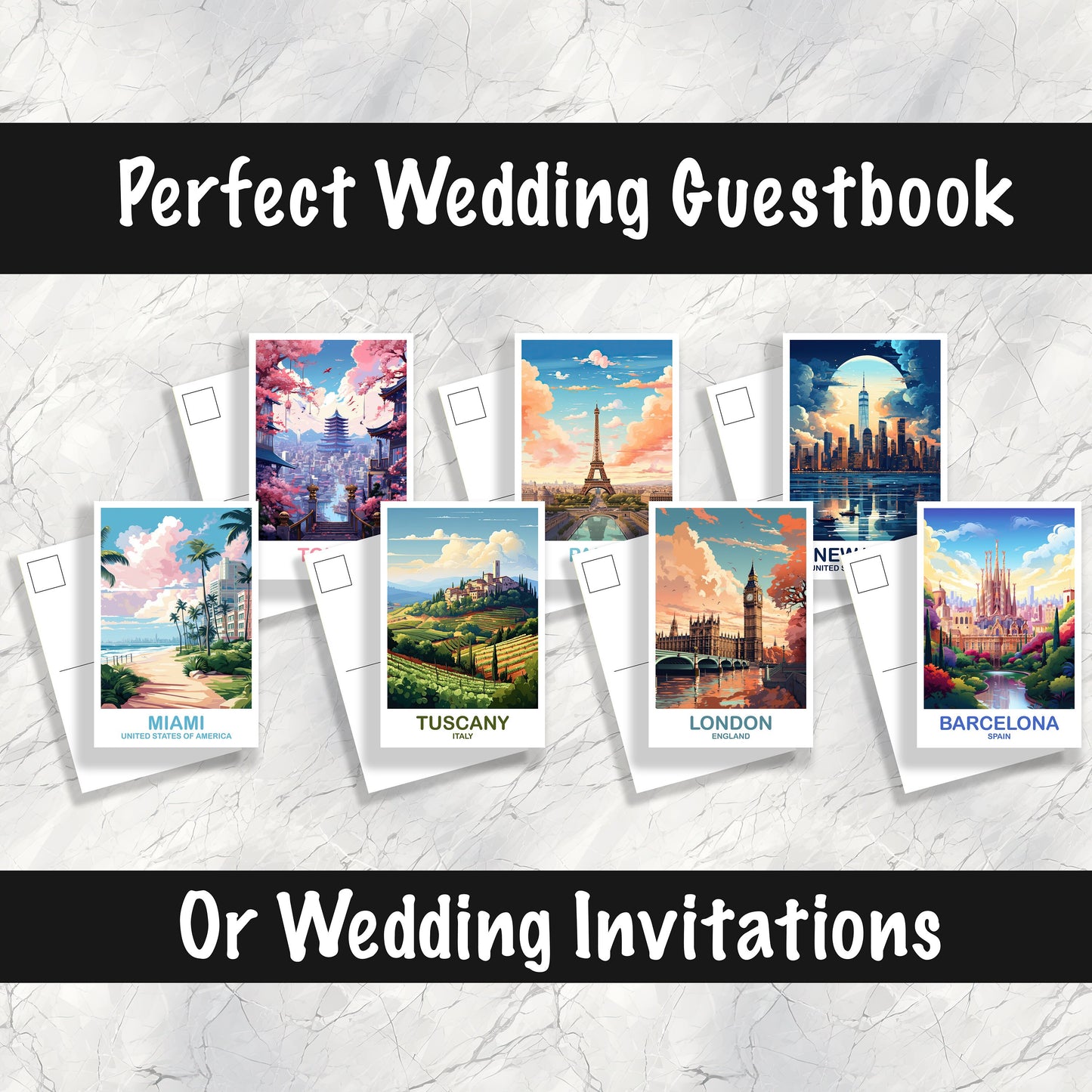 Custom Wedding Travel Postcards, Wedding Guestbook Travel Postcards, Travel Postcard Set, Wedding Invite Postcards , Personalized Postcards