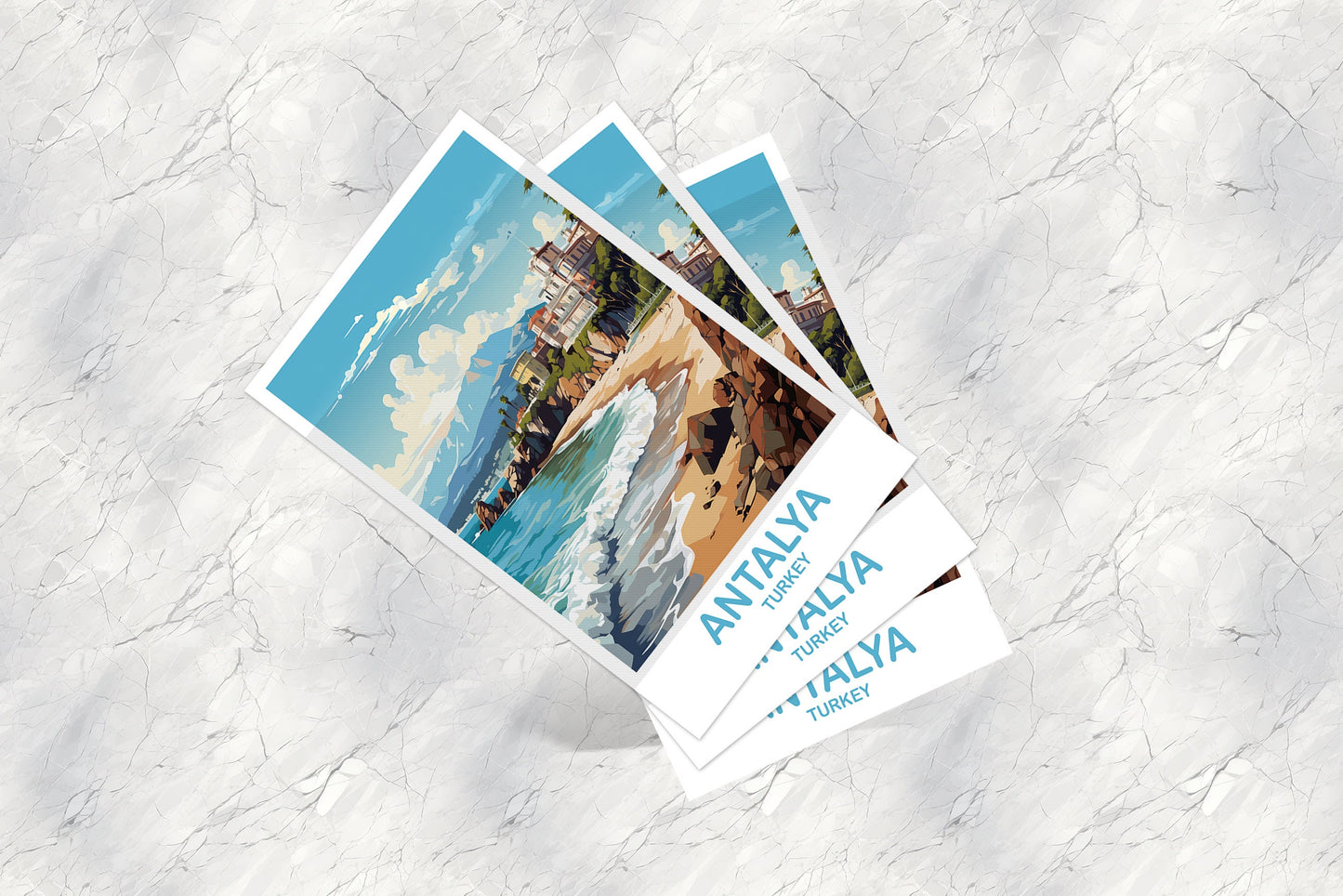 Antalya Travel Postcard Art, Antalya Turkey Postcard Art, Turkey Art Postcard, City Skyline, Turkey Travel Postcard Art | T2EU_TUAN1_P
