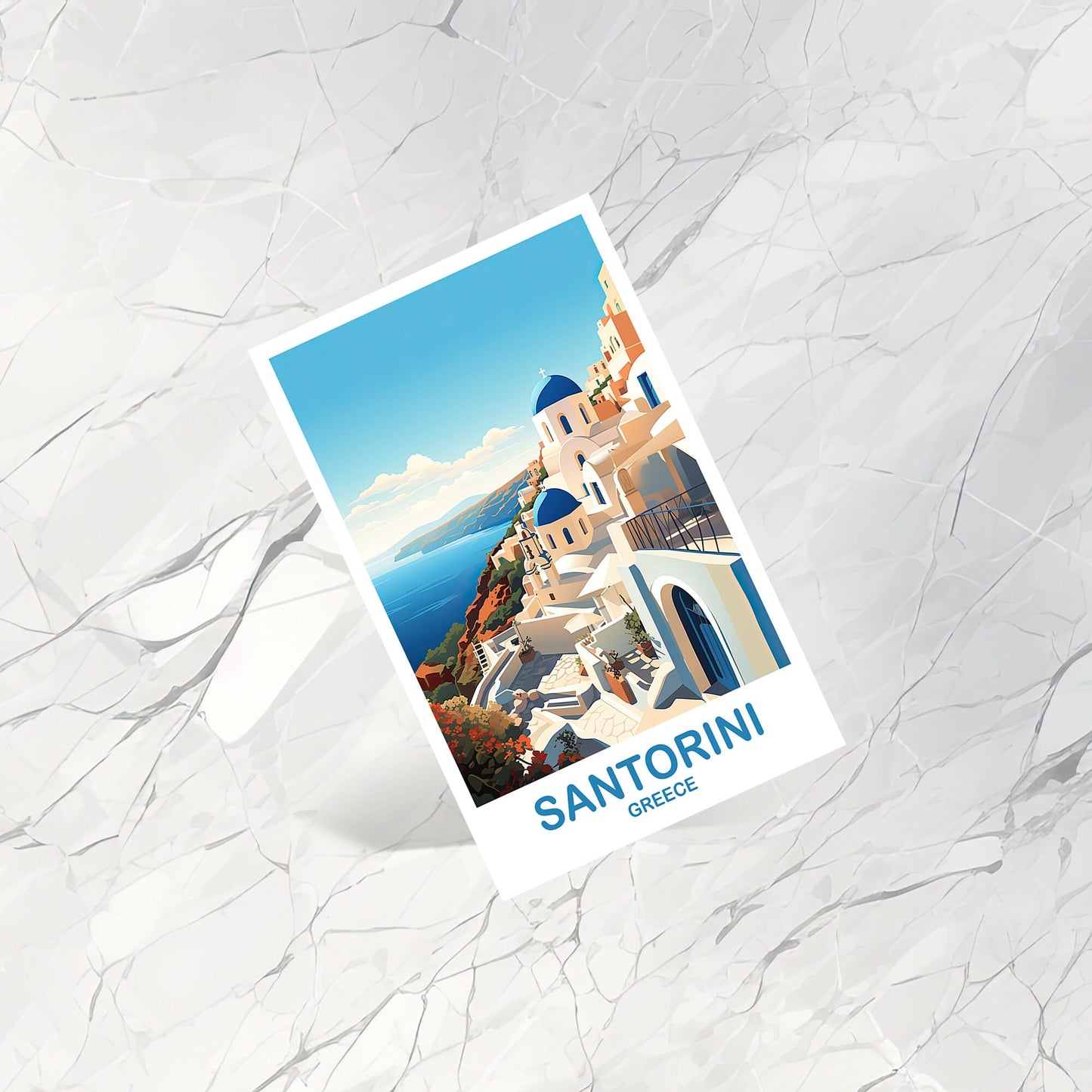 Santorini Greece Travel Postcard Art, Santorini Postcard, Greece Travel Postcard, Europe Travel Postcard | T2EU_GRSA1_P