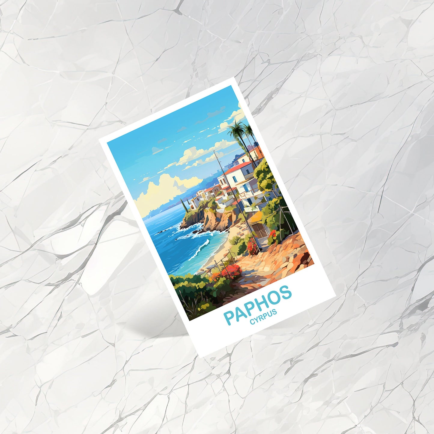 Paphos Cyrprus Travel Postcard Art, Cyprus Travel Art, Paphos Postcard, Cyprus Travel Postcard Art, Travel Postcard | T2EU_CYPA1_P
