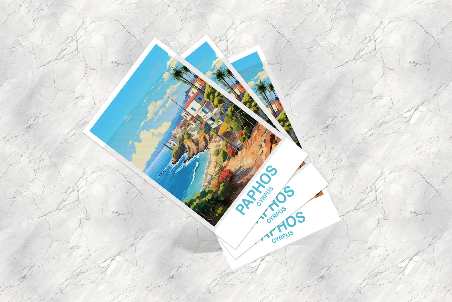 Paphos Cyrprus Travel Postcard Art, Cyprus Travel Art, Paphos Postcard, Cyprus Travel Postcard Art, Travel Postcard | T2EU_CYPA1_P