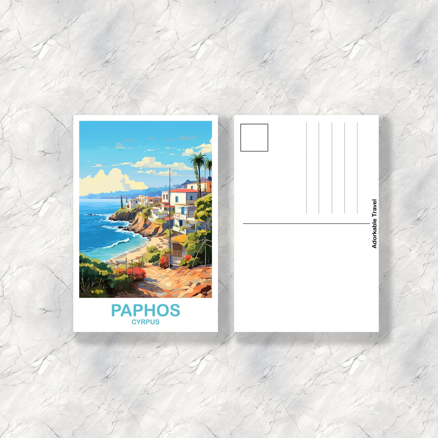 Paphos Cyrprus Travel Postcard Art, Cyprus Travel Art, Paphos Postcard, Cyprus Travel Postcard Art, Travel Postcard | T2EU_CYPA1_P