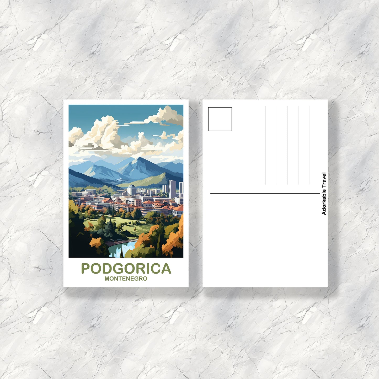 Podgorica Montenegro Travel Art Postcard, Podgorica Travel, Podgorica Postcard, Travel Postcard, Montenegro Travel Postcard | T2EU_MOPO1_P