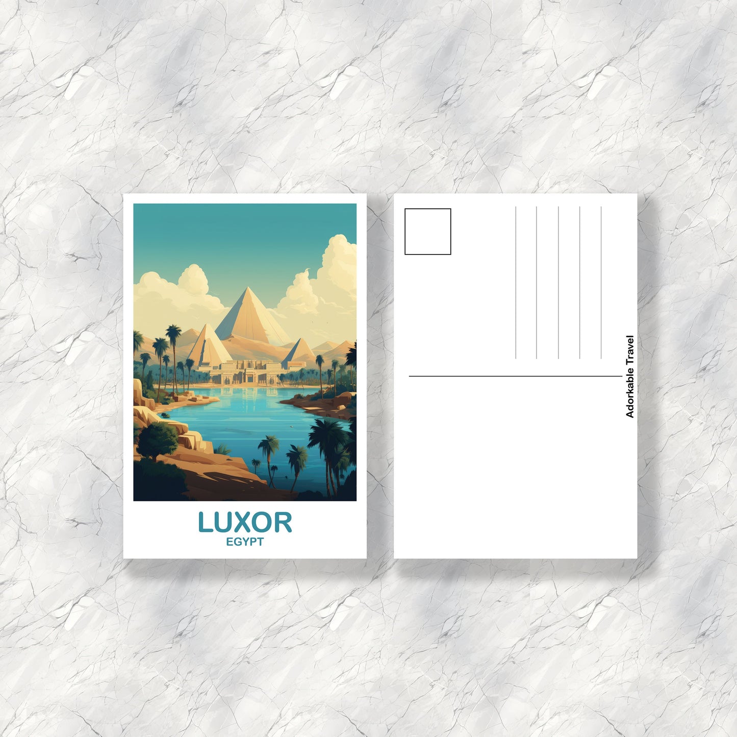 Luxor Eygpt Travel Postcard Art, Luxor Skyline, Egypt Postcard, Travel Postcard, Travel Art, Africa Postcard Art | T2AF_EGLU1_P