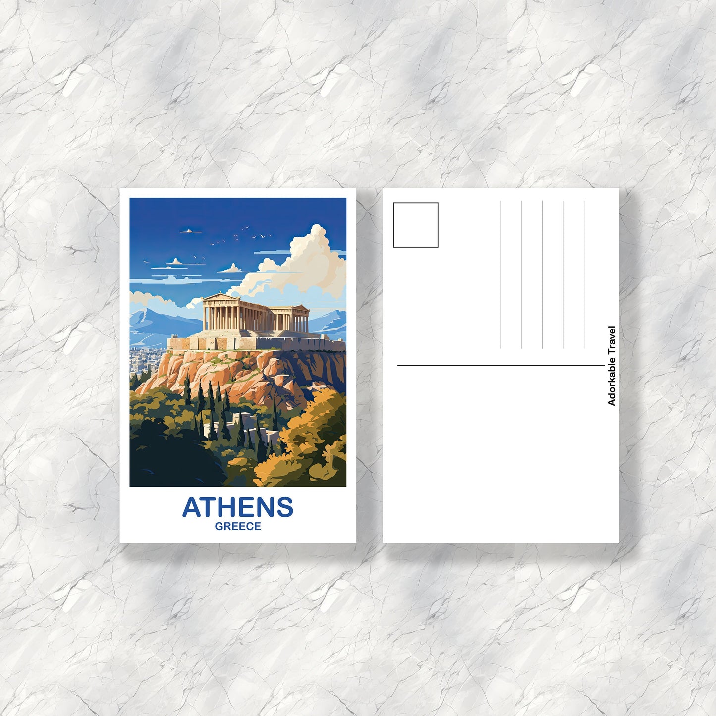 Athens Greece Travel Postcard Art, Athens Travel, Athens Postcard, Greece Travel Postcard, Europe Travel Postcard | T2EU_GRAT1_P