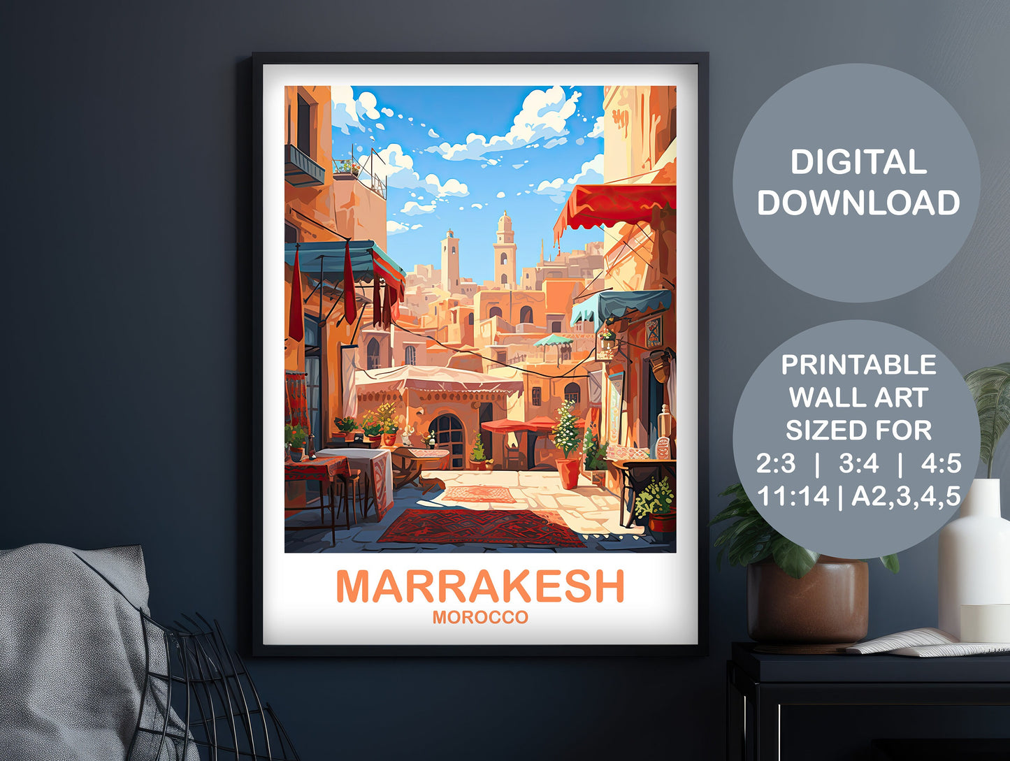 Marrakesh Travel Wall Art, Morocco Skyline, Digital Marrakesh Morocco Wall Art, Africa Travel Art, Travel Art | DT2AF_MOMA1