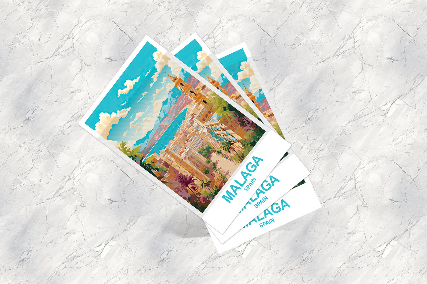 Malaga Spain Travel Postcard Art, Spain Travel Postcard, Malaga Art Postcard, Spain Travel Art Postcard | T2EU_SPMAL1_P