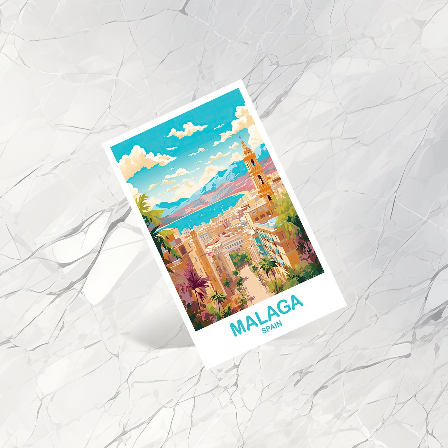 Malaga Spain Travel Postcard Art, Spain Travel Postcard, Malaga Art Postcard, Spain Travel Art Postcard | T2EU_SPMAL1_P