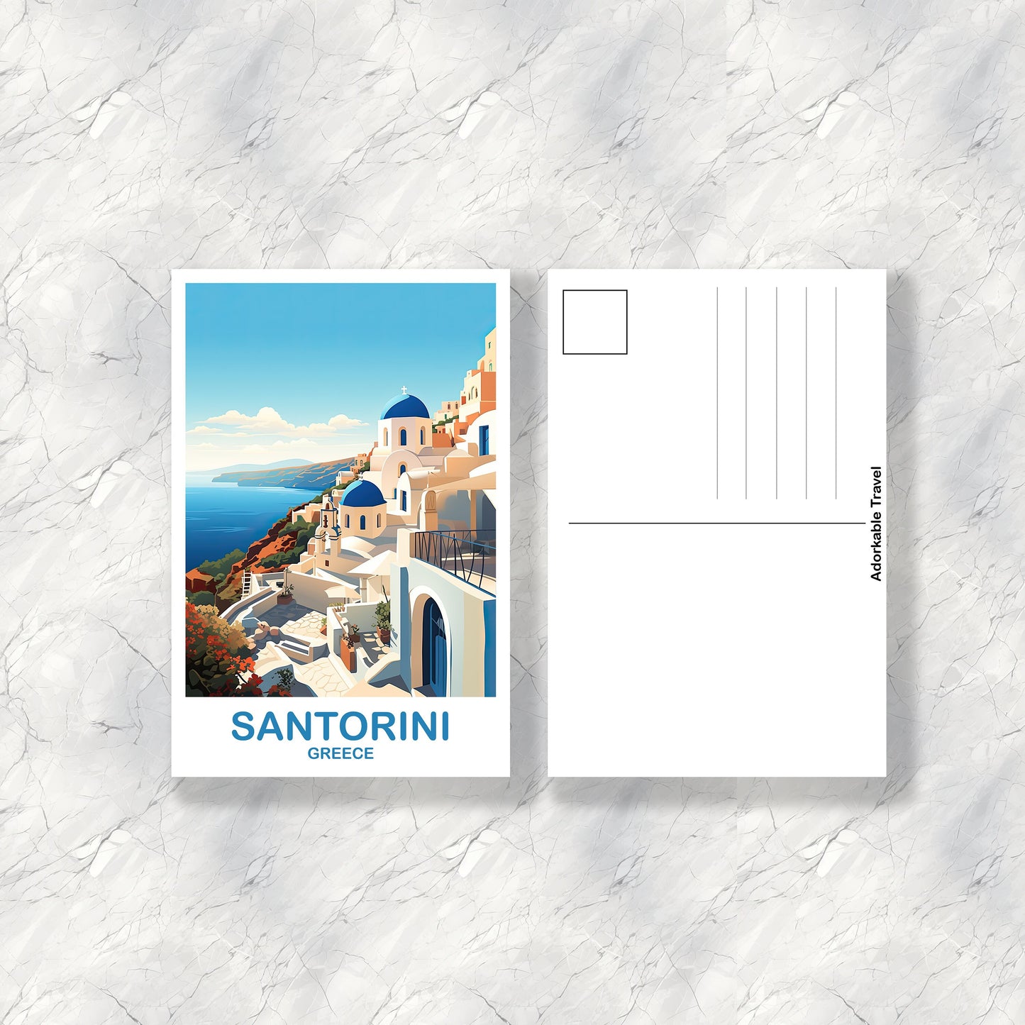 Santorini Greece Travel Postcard Art, Santorini Postcard, Greece Travel Postcard, Europe Travel Postcard | T2EU_GRSA1_P
