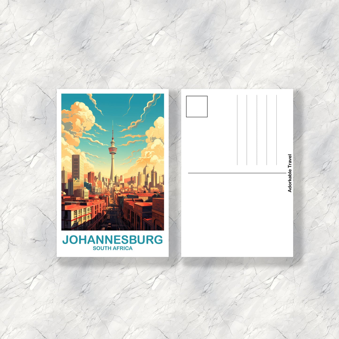 Johannesburg Travel Postcard Art, Johannesburg South Africa Postcard, South Africa Postcard Travel Art, Africa Postcard Art | T2AF_SFJO1_P